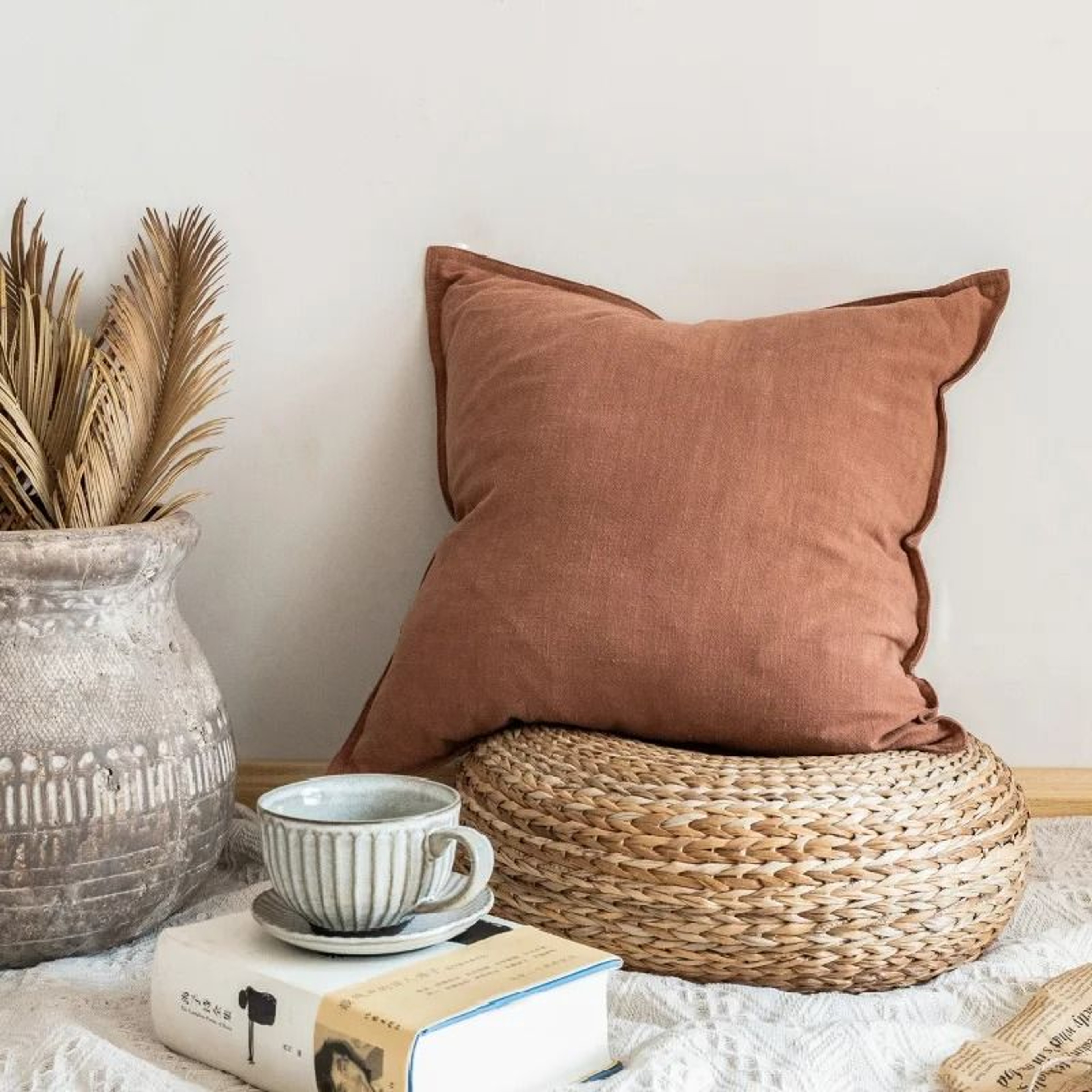 Solid Color Cotton Linen Throw Pillow Cover Washable Sofa Cushion Case For Living Room Bed  Chair D 7