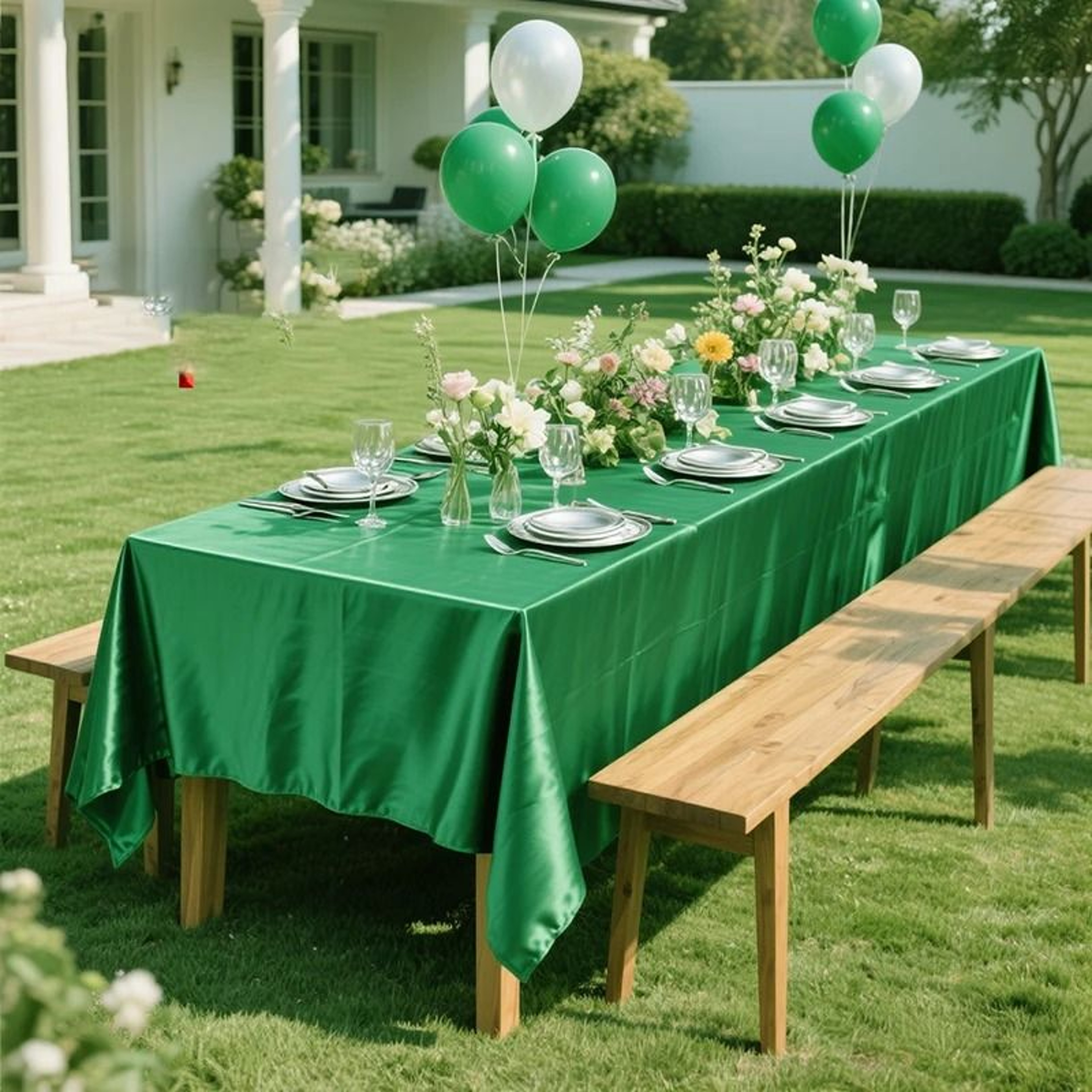Silver Satin Rectangle Tablecloth Lustrous SilkSmooth Table Cover For Christmas Weddings  Party Ban 7