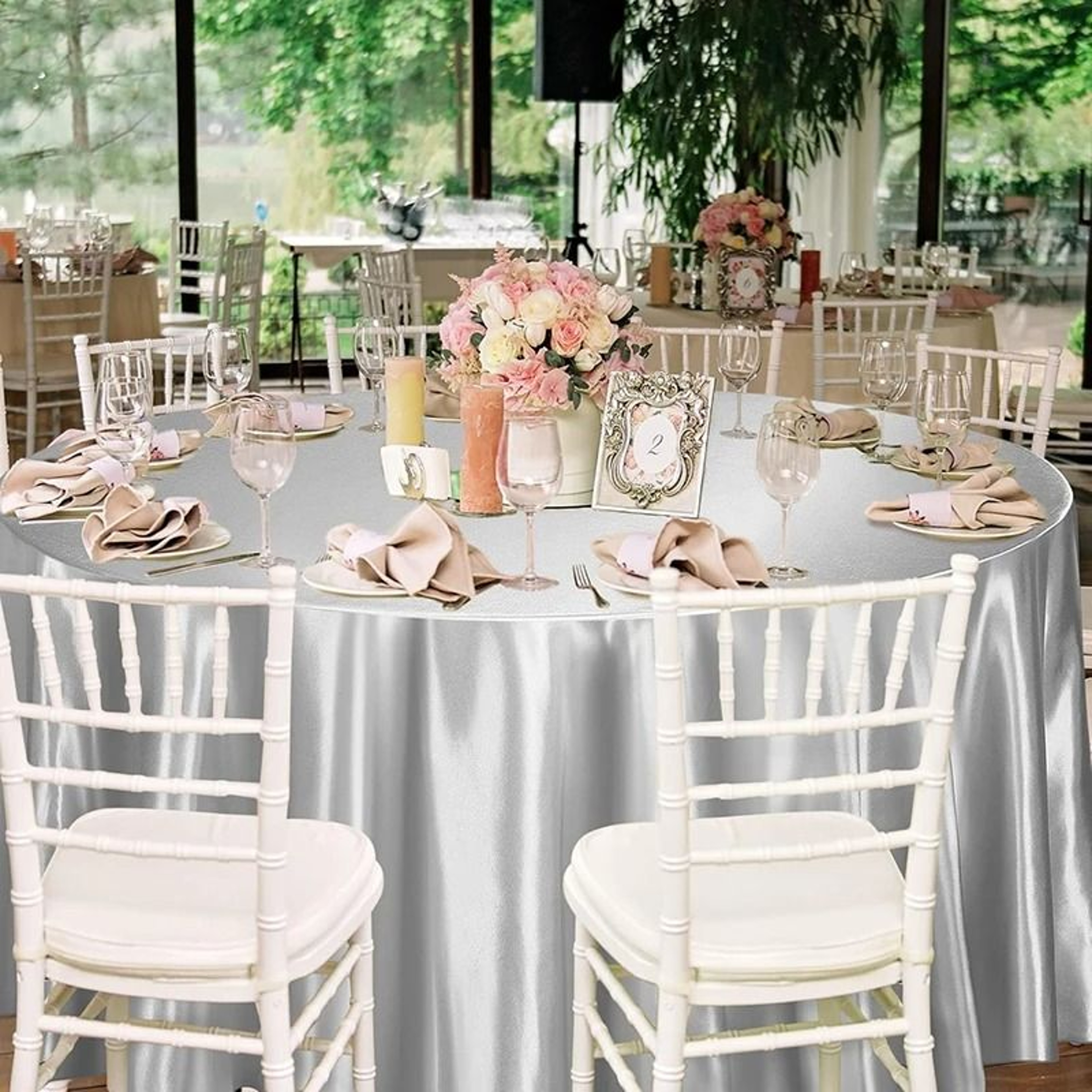 Silver Satin Rectangle Tablecloth Lustrous SilkSmooth Table Cover For Christmas Weddings  Party Ban 1