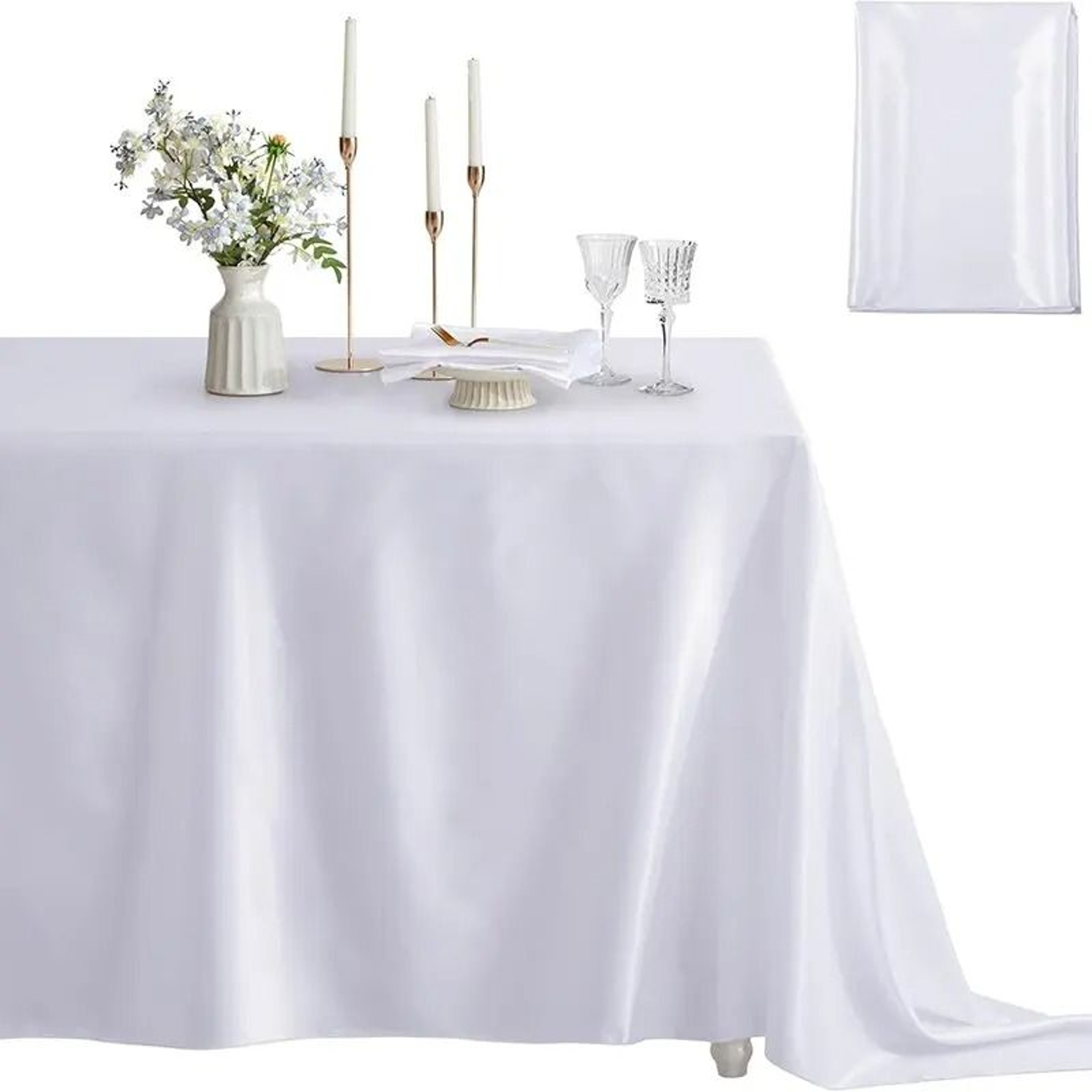 Silver Satin Rectangle Tablecloth Lustrous SilkSmooth Table Cover For Christmas Weddings  Party Ban 12