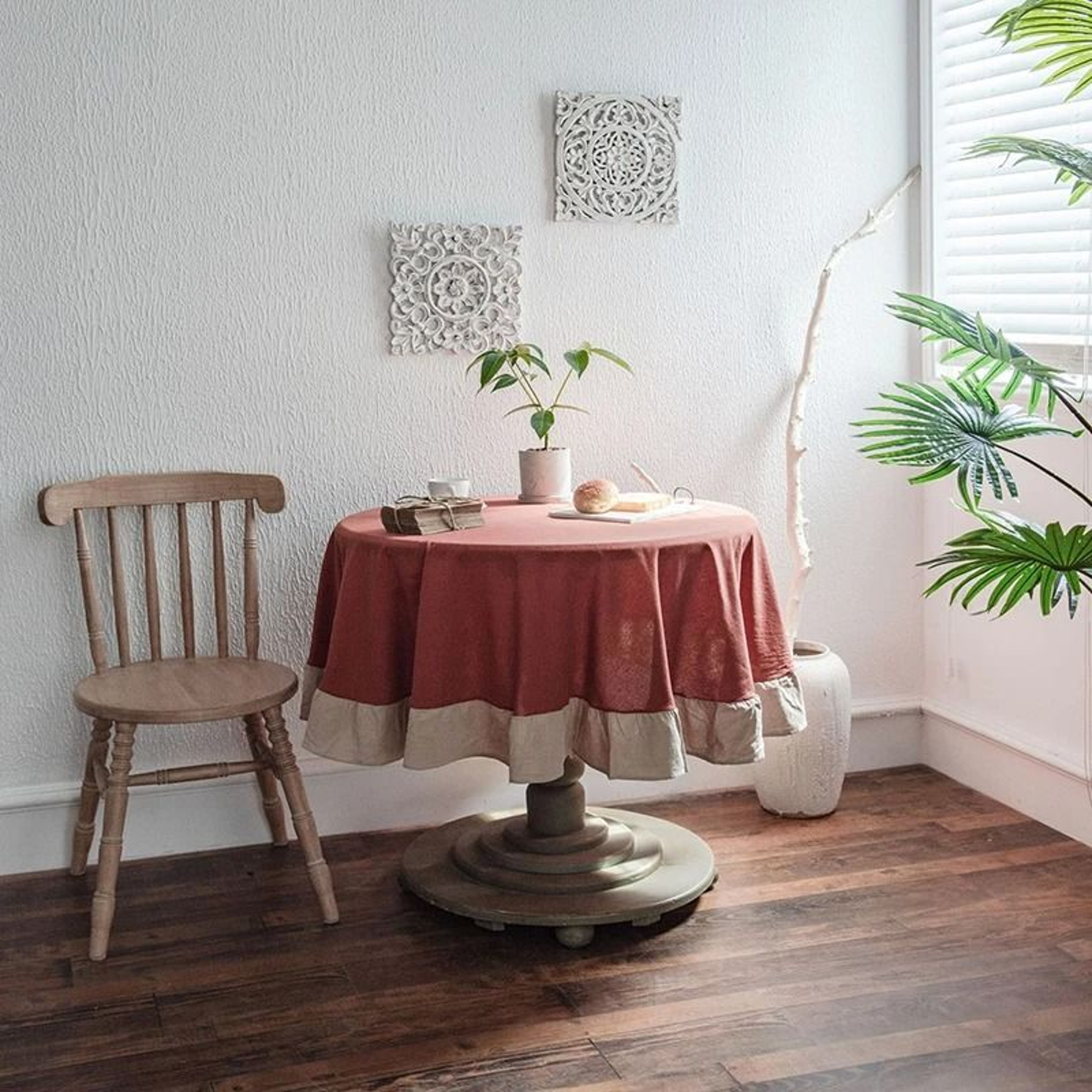 Rectangular  Round Ruffled Cotton Tablecloth Festive Table Cover For Weddings Holidays Parties  Din 5