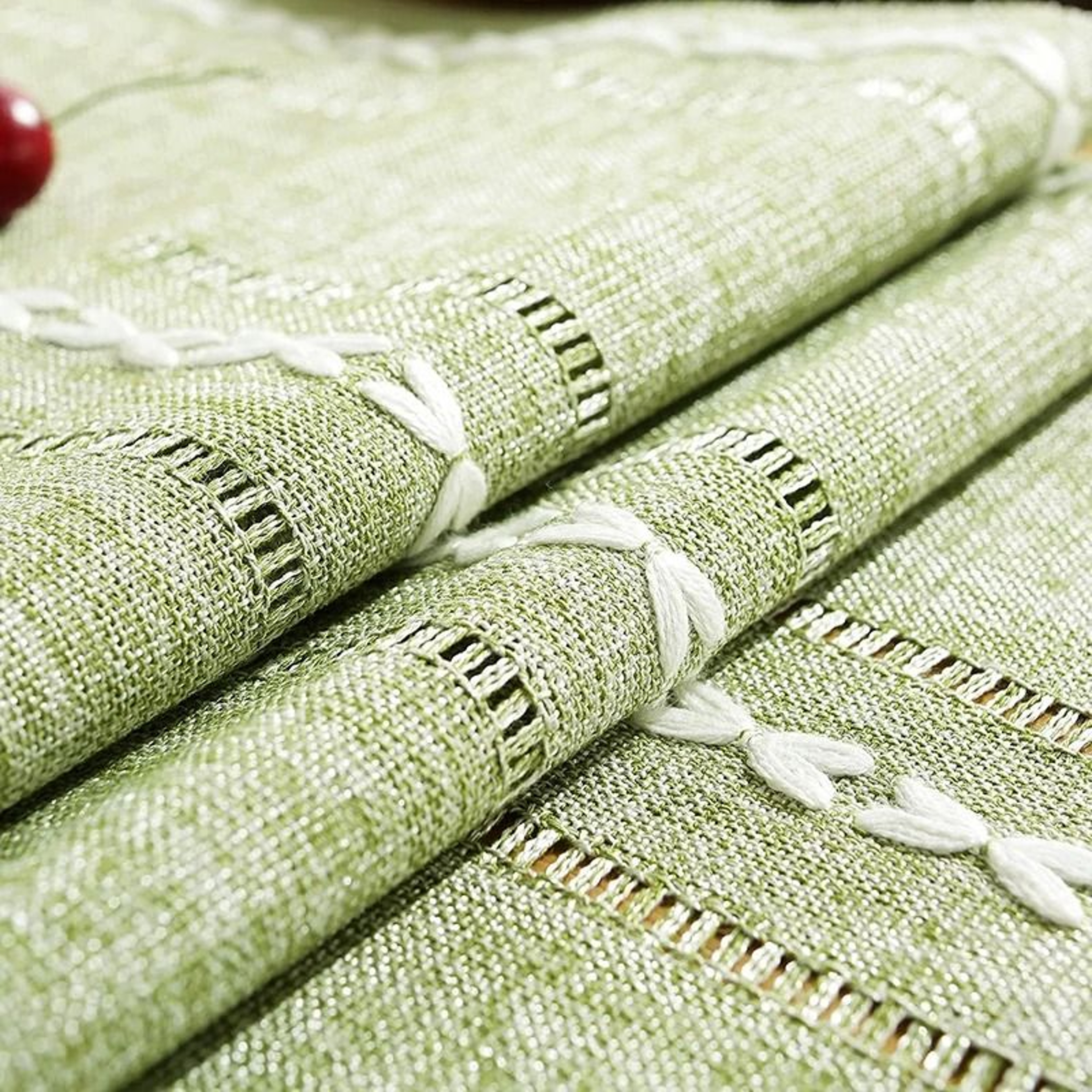 Green Boho Rustic Tassels Table Runner Farmhouse Braided Striped Cotton Linen Runner For Dining  We 4
