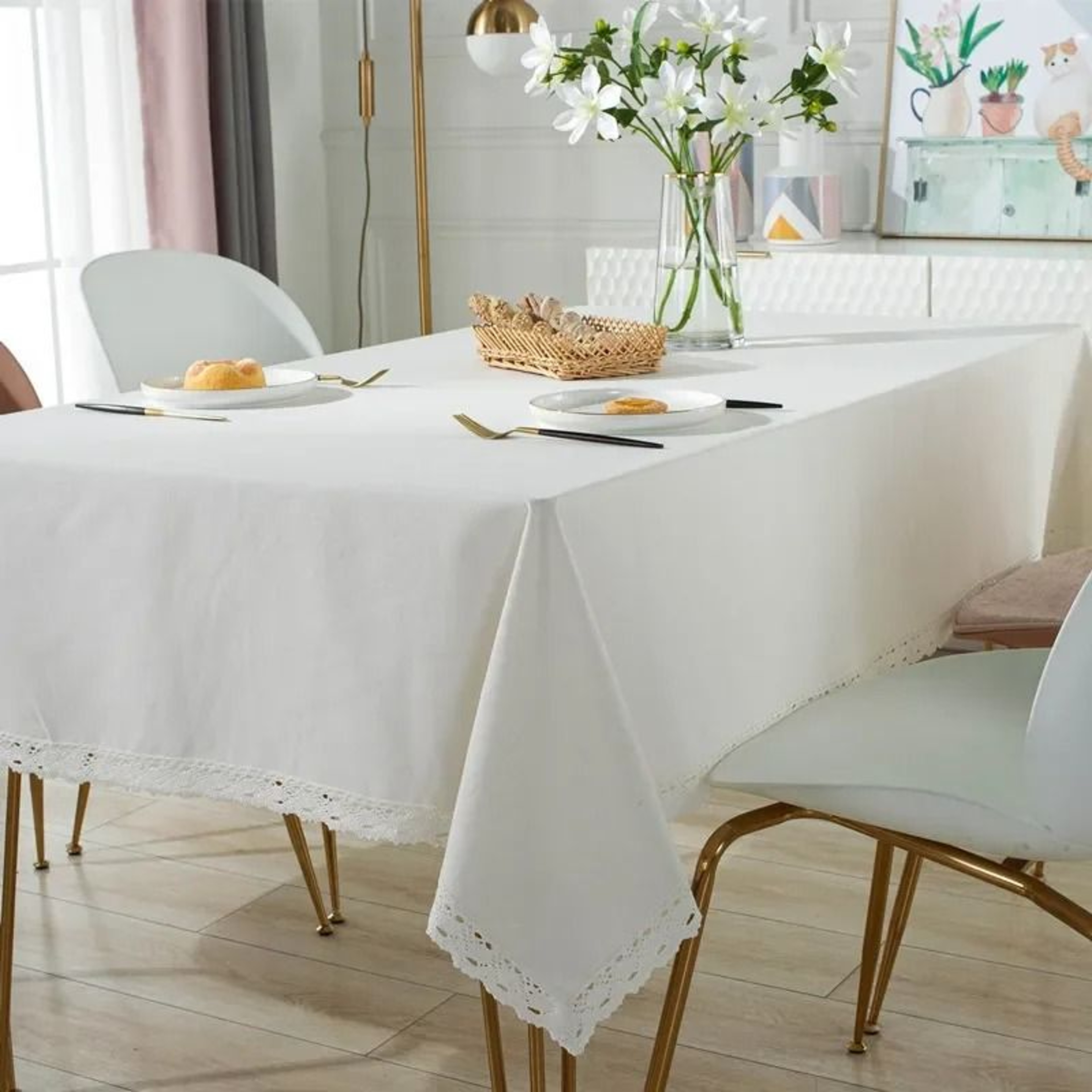 Classic White Lace Rectangle Tablecloth DustProof Decorative Table Cover For Kitchen Living Room  P 2