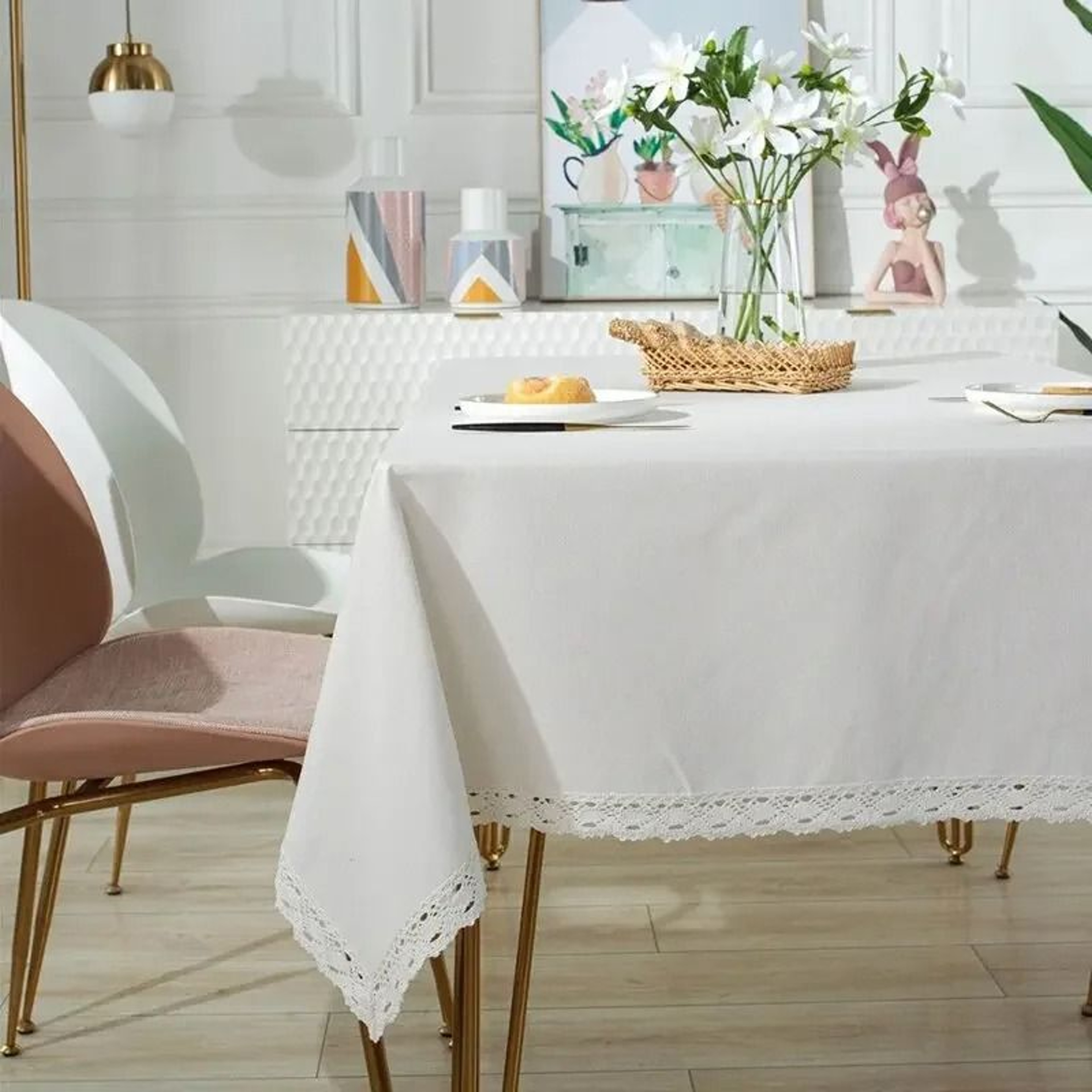 Classic White Lace Rectangle Tablecloth DustProof Decorative Table Cover For Kitchen Living Room  P 0