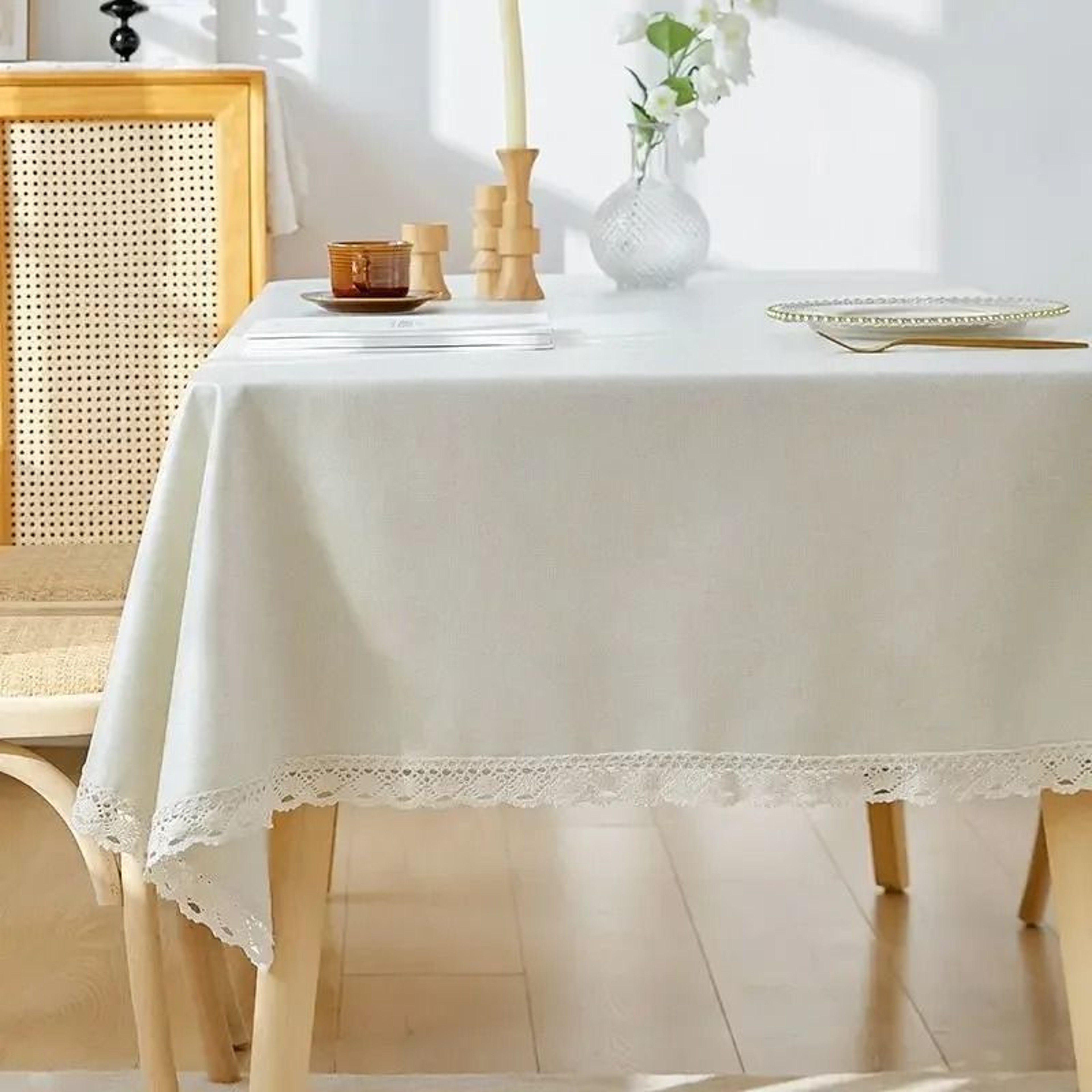 Classic White Lace Rectangle Tablecloth DustProof Decorative Table Cover For Kitchen Living Room  P 4