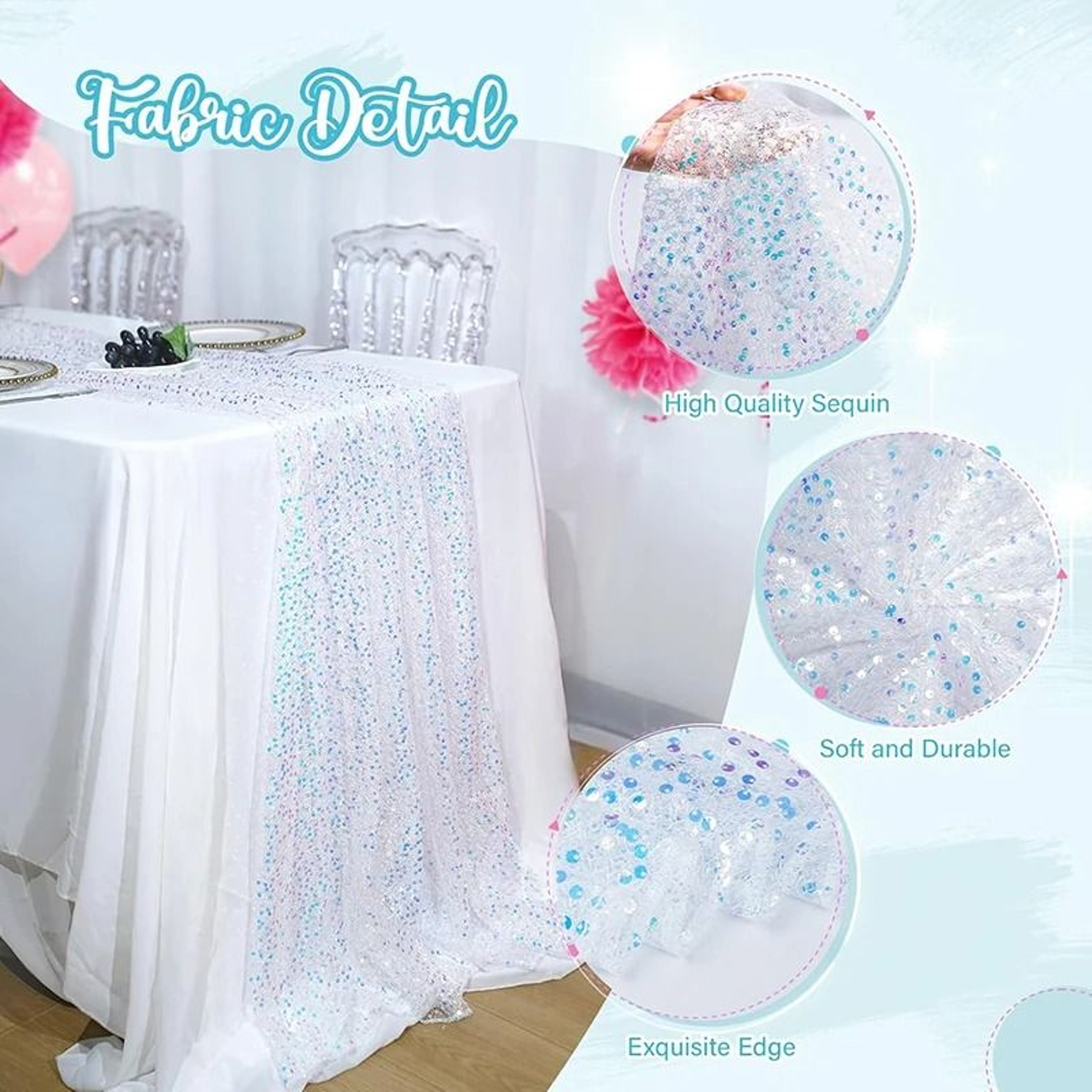 Iridescent Sequin Table Runner Sparkly Mermaid Accent For Weddings  Parties 9