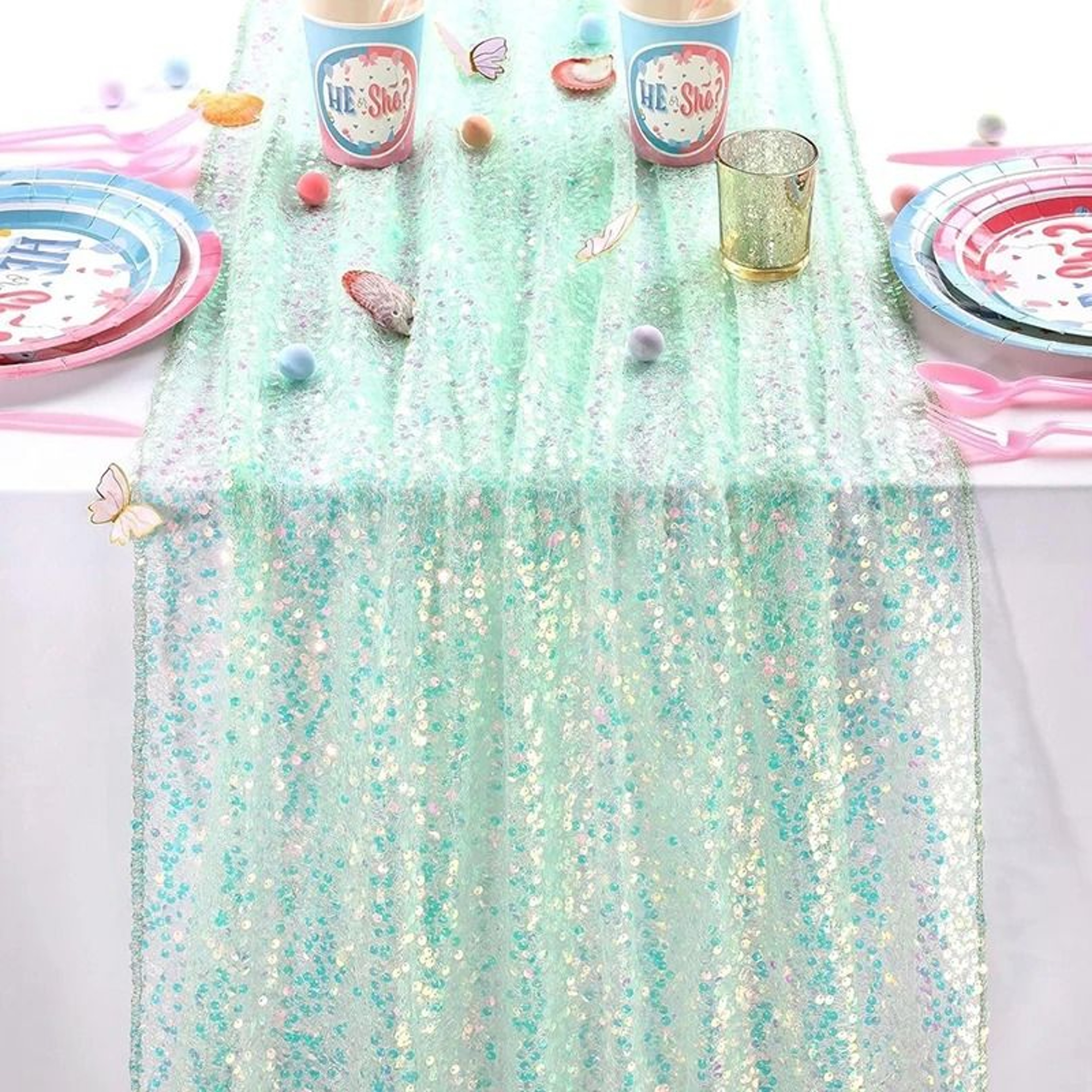 Iridescent Sequin Table Runner Sparkly Mermaid Accent For Weddings  Parties 11