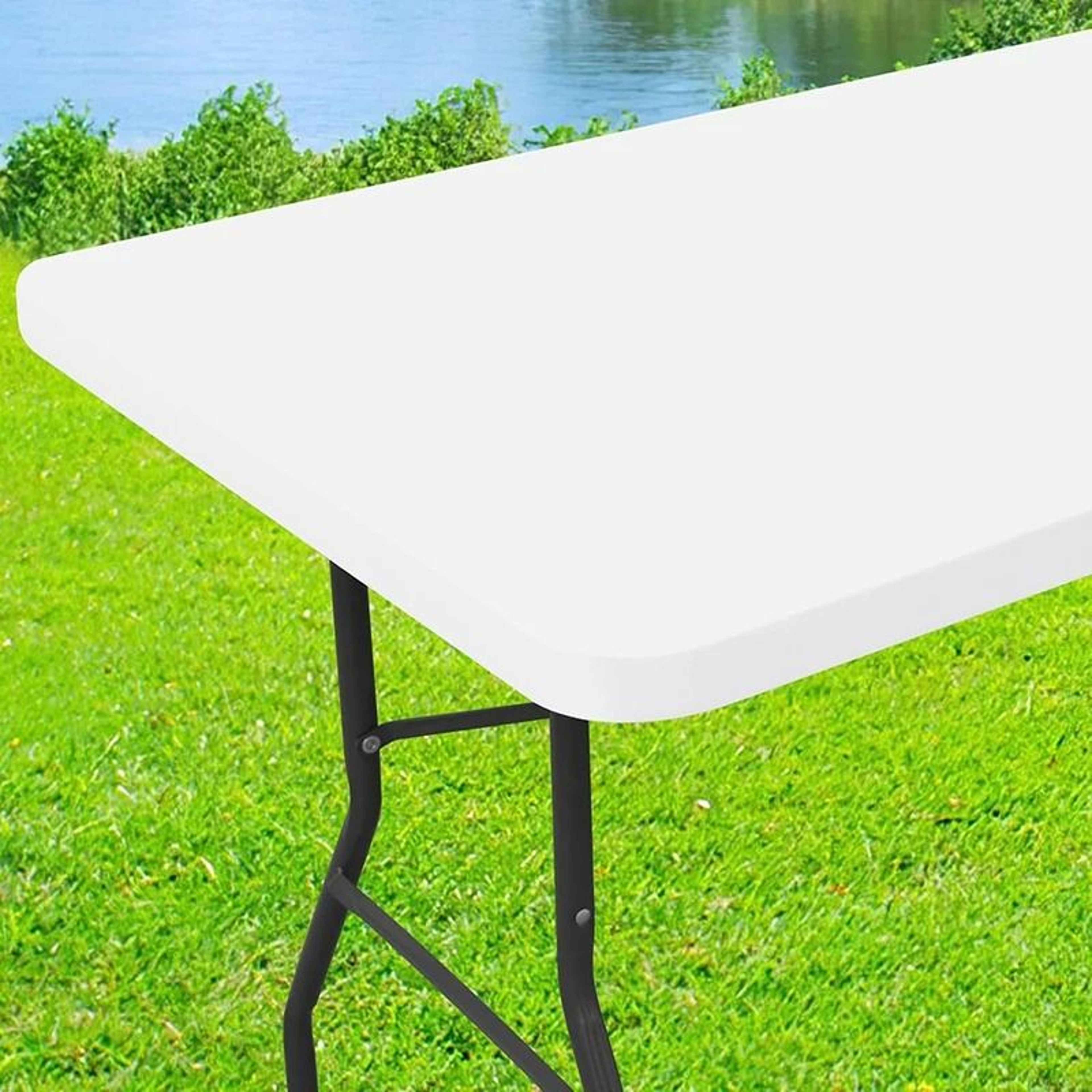 Fitted Elastic Spandex Stretch Tablecloth FormFitting White Cover For 6ft Rectangle  Round Tables 7