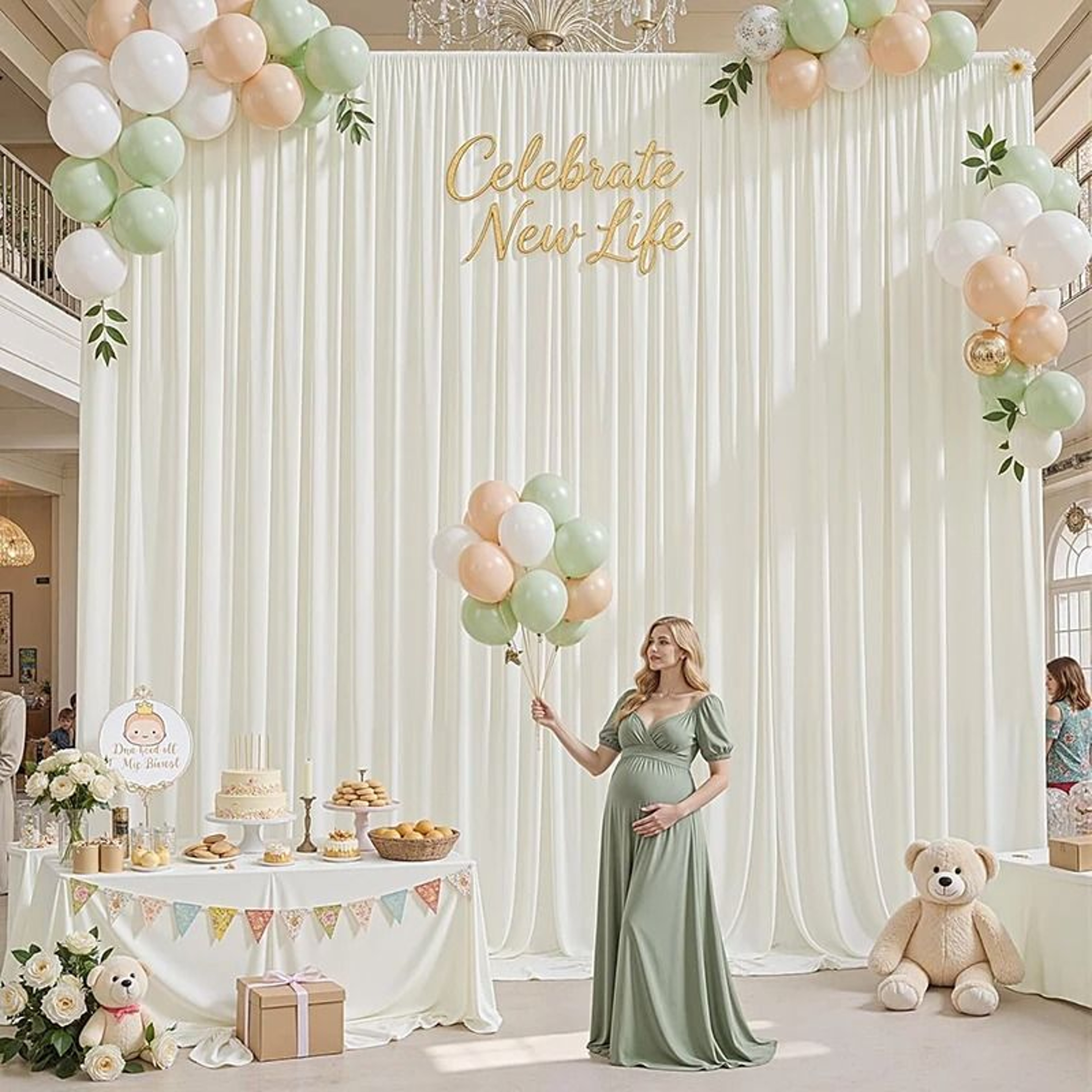 2 Panels Ivory White Backdrop Curtains WrinkleResistant Polyester Wedding Drapes For Photography  P 3