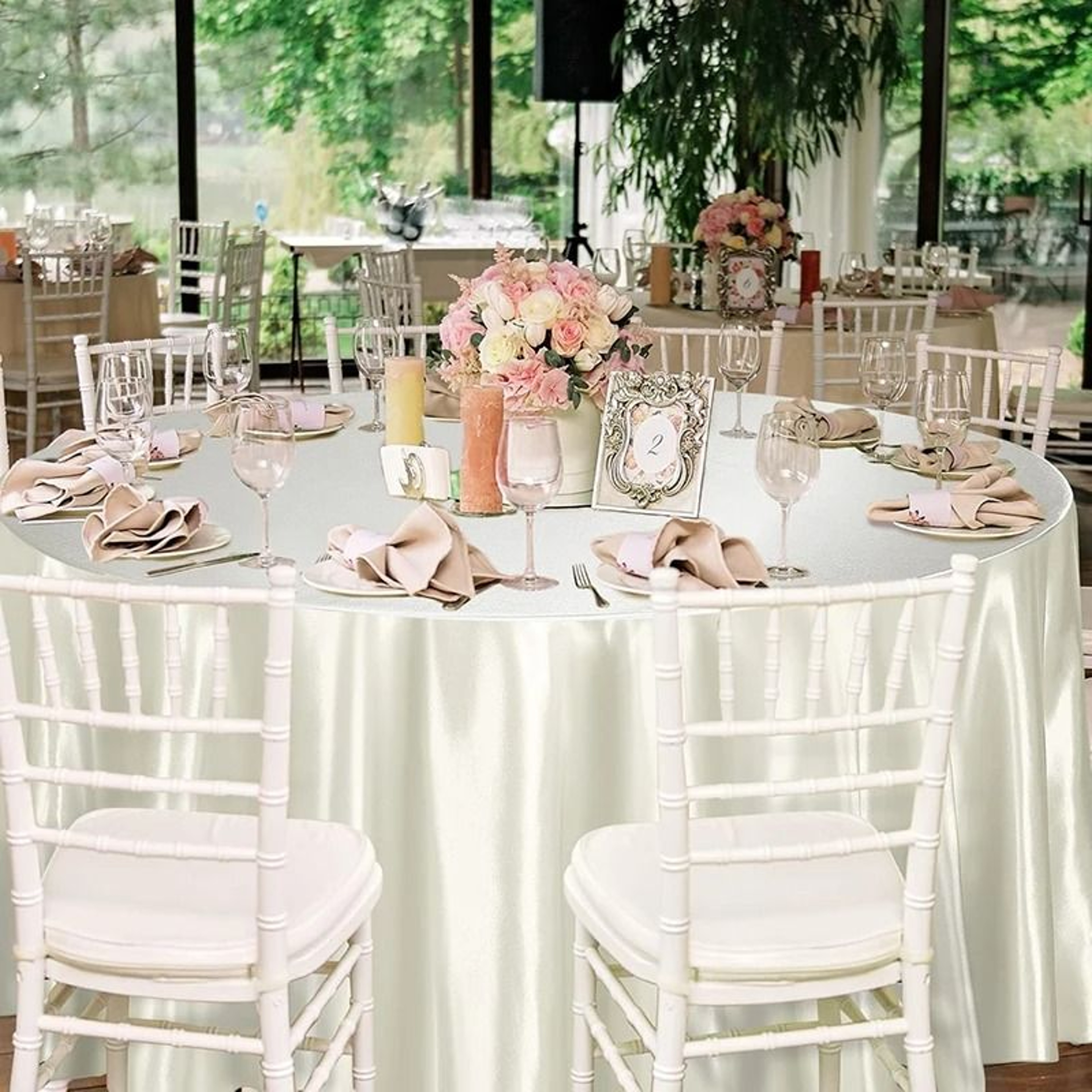 60 Inch Round Satin Tablecloth Silk Smooth Table Cover Overlay For Christmas Dining  Wedding Decor 16
