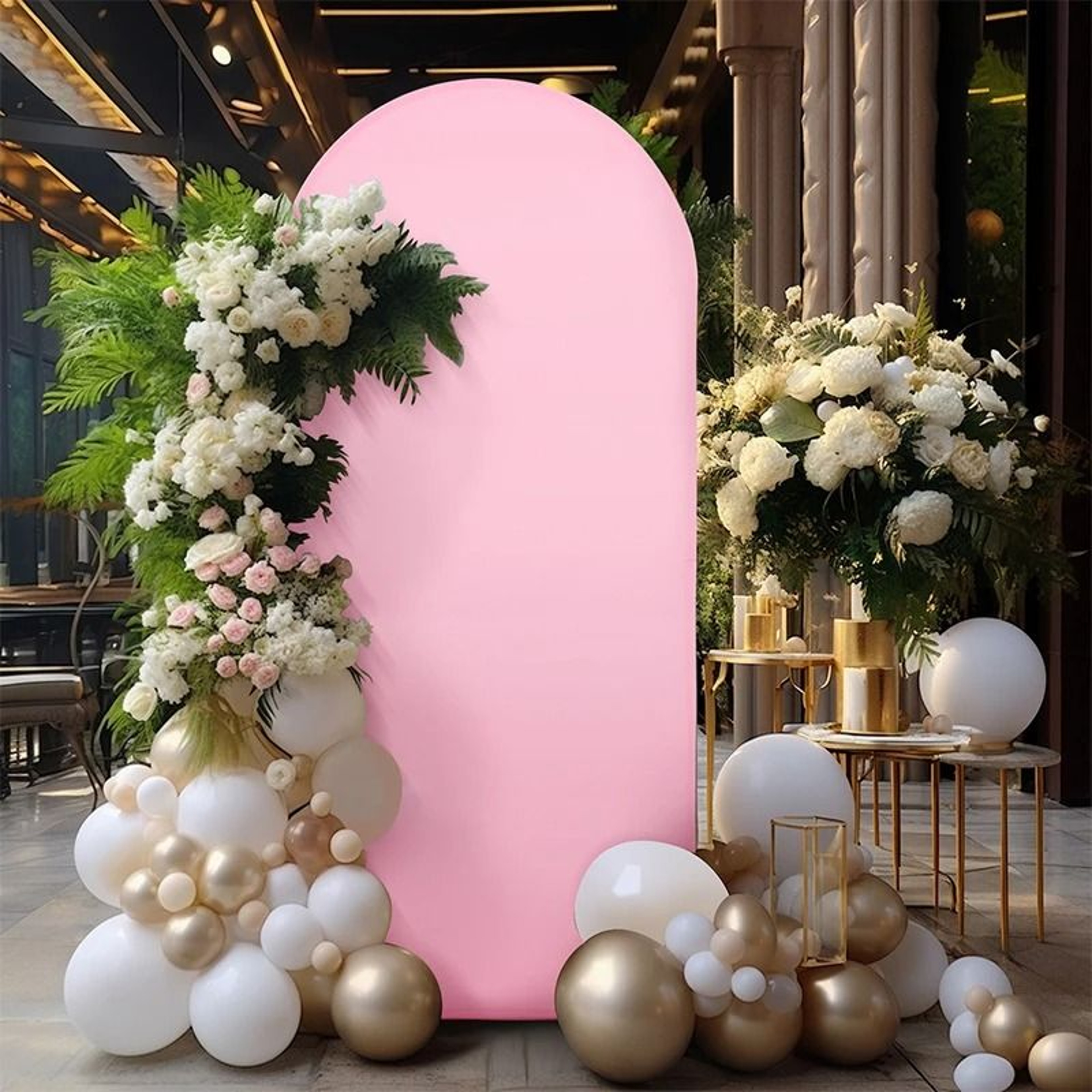 Wedding Arch Cover Spandex Fitted Chiara Backdrop 2Sided Round Top Cover For Parties  Events 2