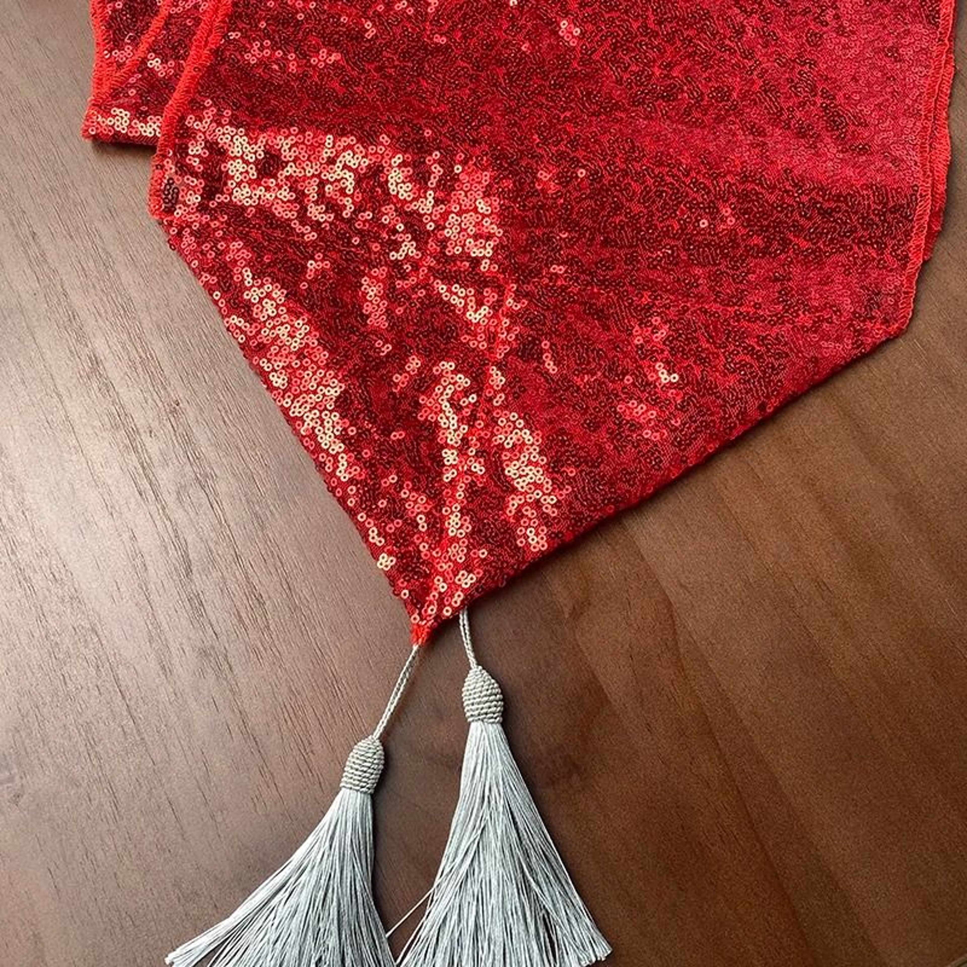 Silver Sequin Tassel Table Runner Sparkly Glitter Accent For Birthday Wedding  Holiday Table Decor 11