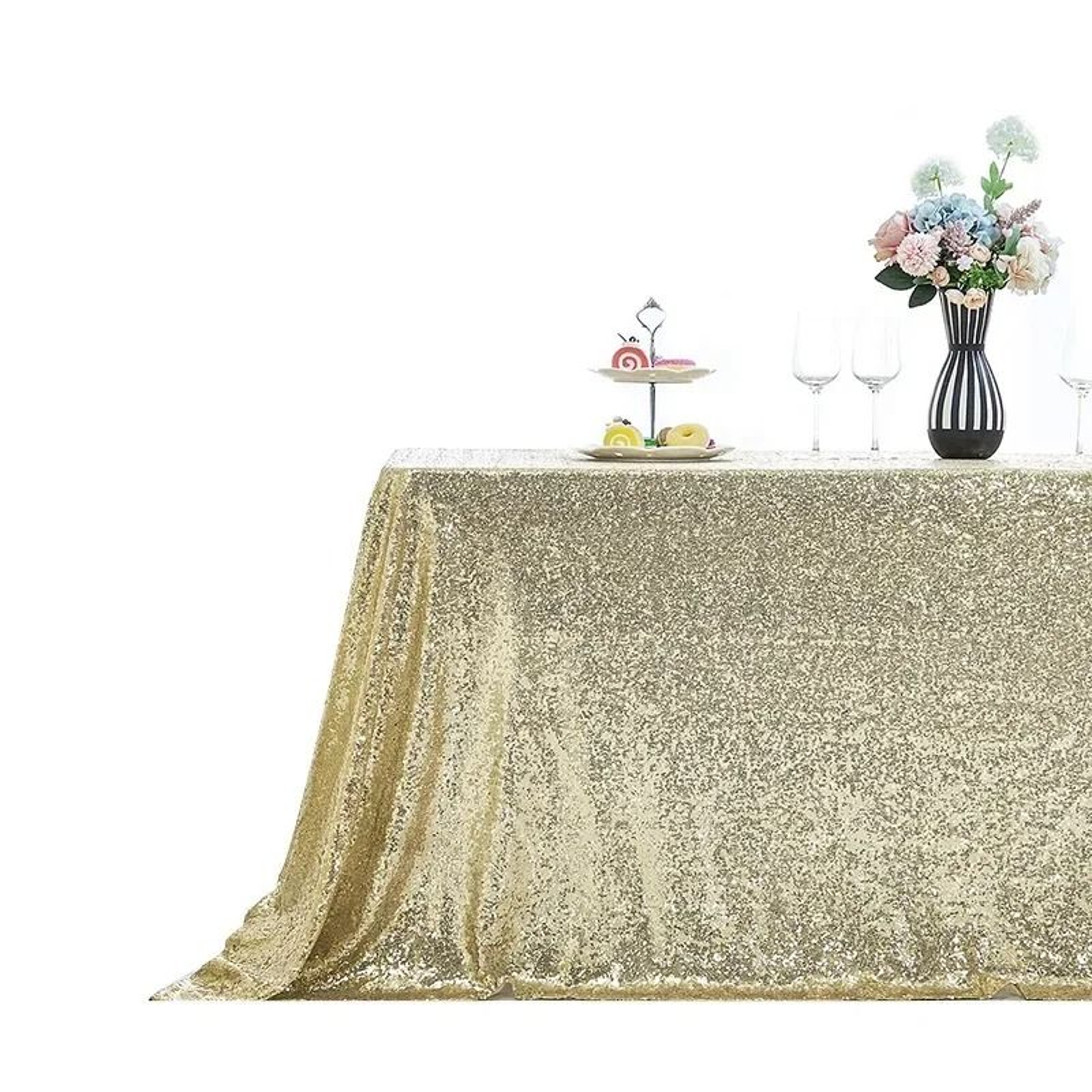 Gold Sequin Tablecloth Sparkle Cover Glitter Rectangle Overlay For Wedding Birthday  Cake Table Dec 7