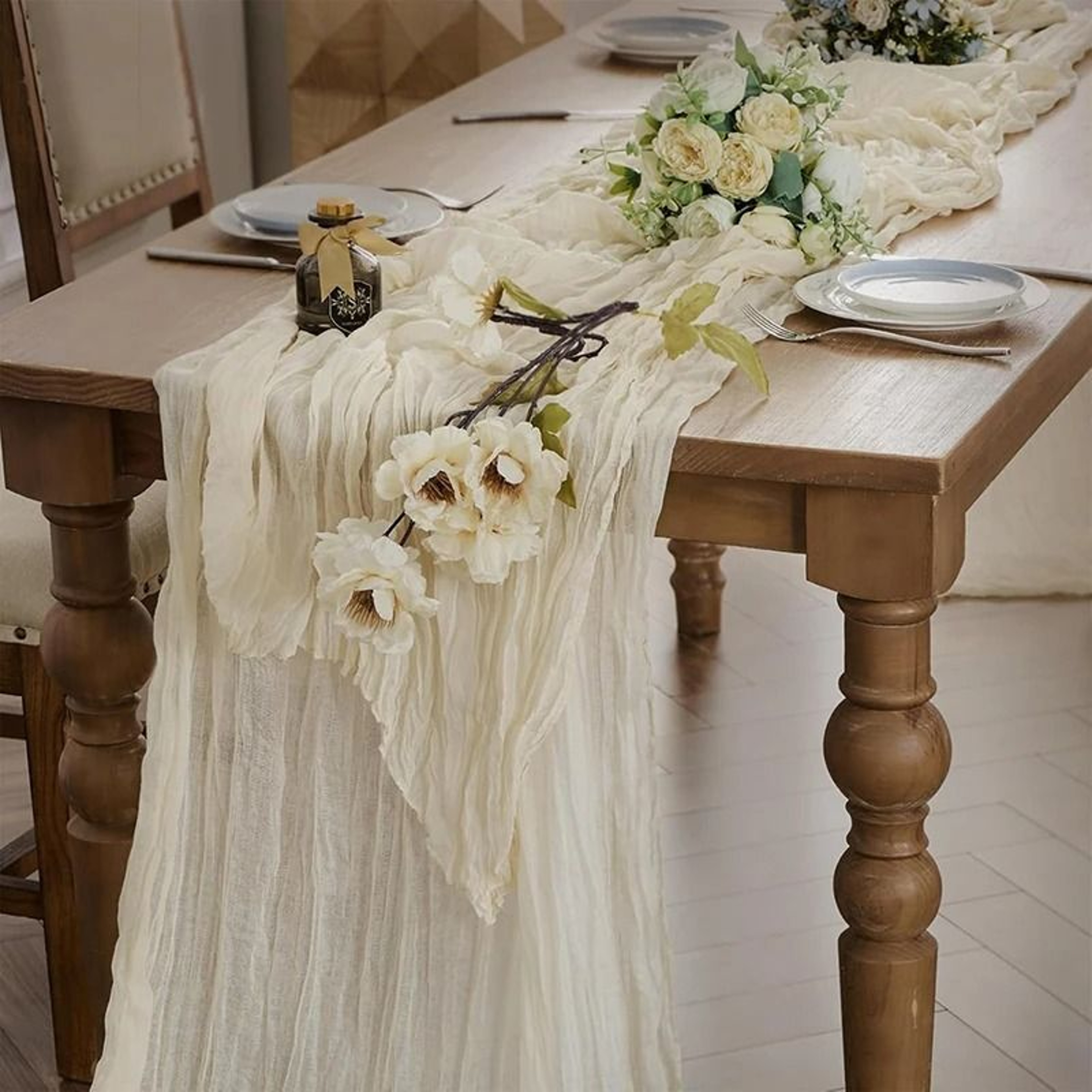 Beige Gauze Cheesecloth Table Runner Rustic Sheer Boho Decor For Wedding Baby Shower  Birthday Part 0