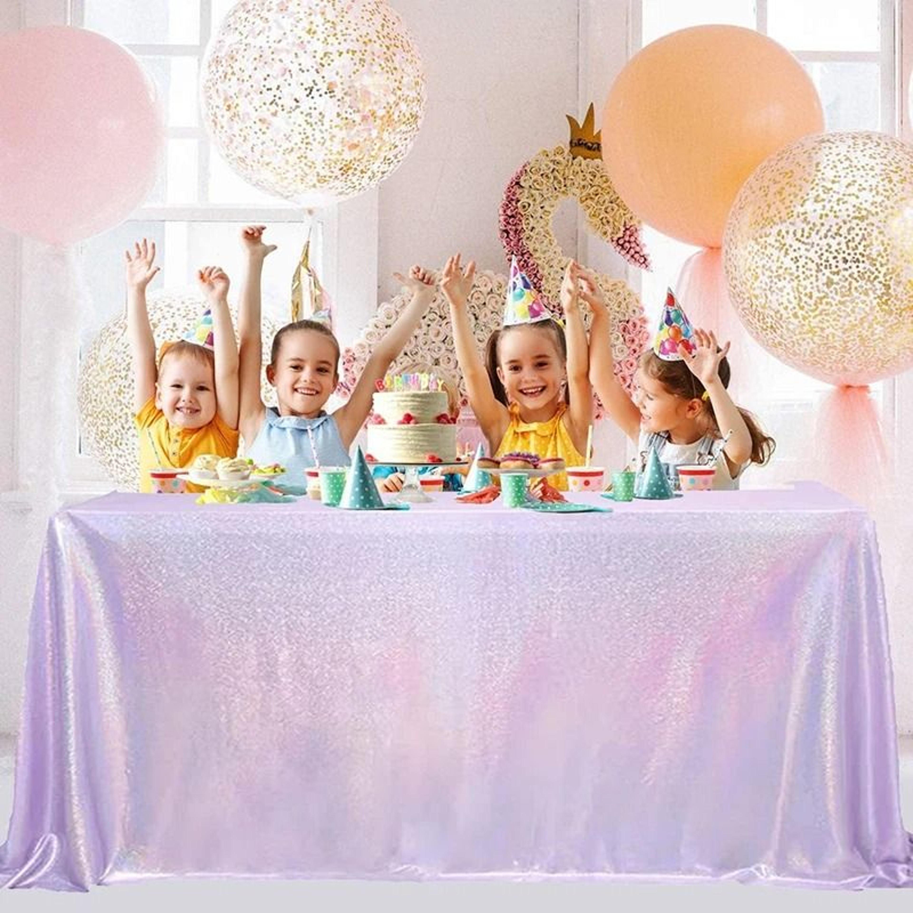 Lavender Iridescent Sequin Tablecloth Sparkle Rectangular Cover For Birthday Wedding  Party Decor 0
