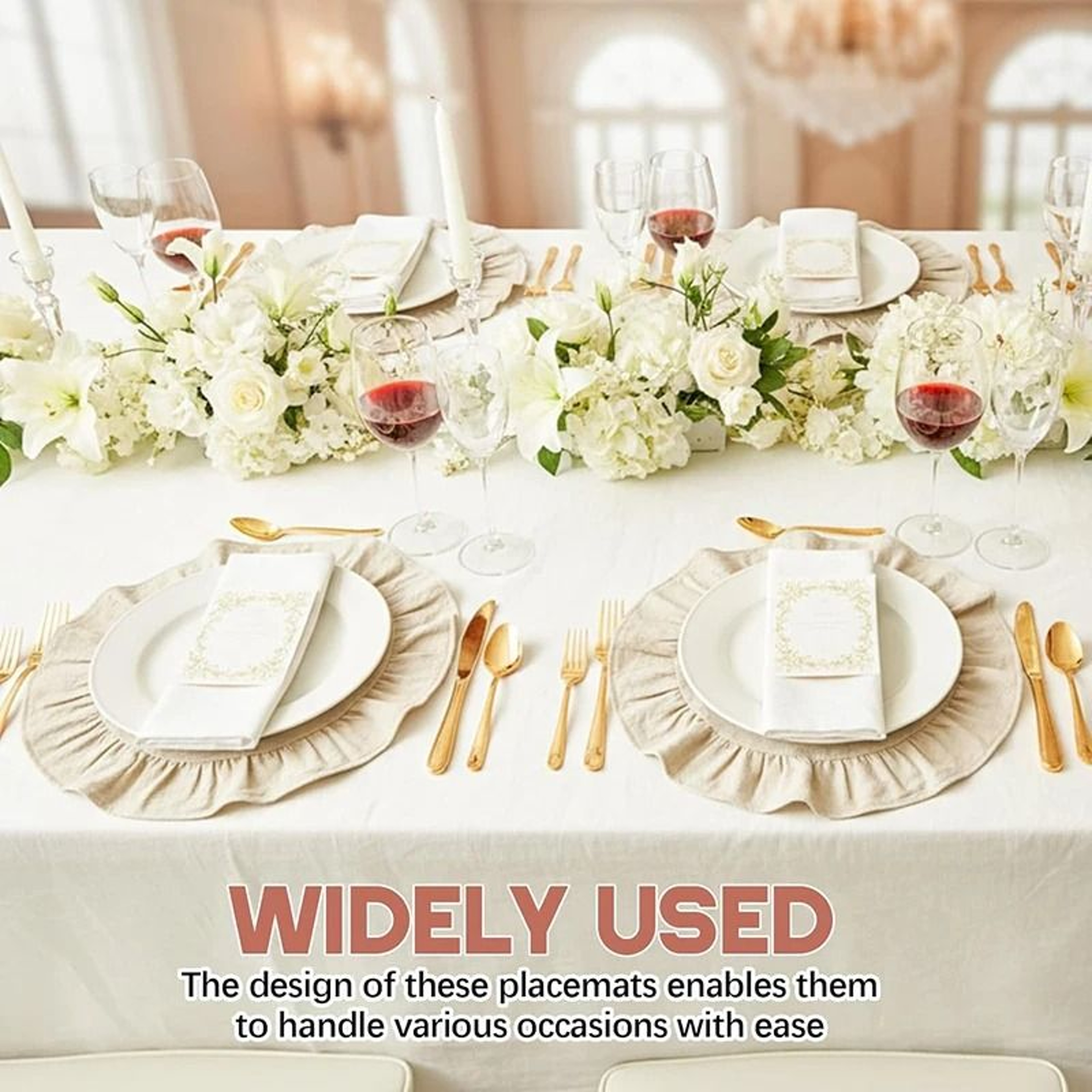 Set Of 4 Ruffle Placemats  Washable Cloth Napkins Farmhouse Table Mats For Dining Weddings  Home De 1