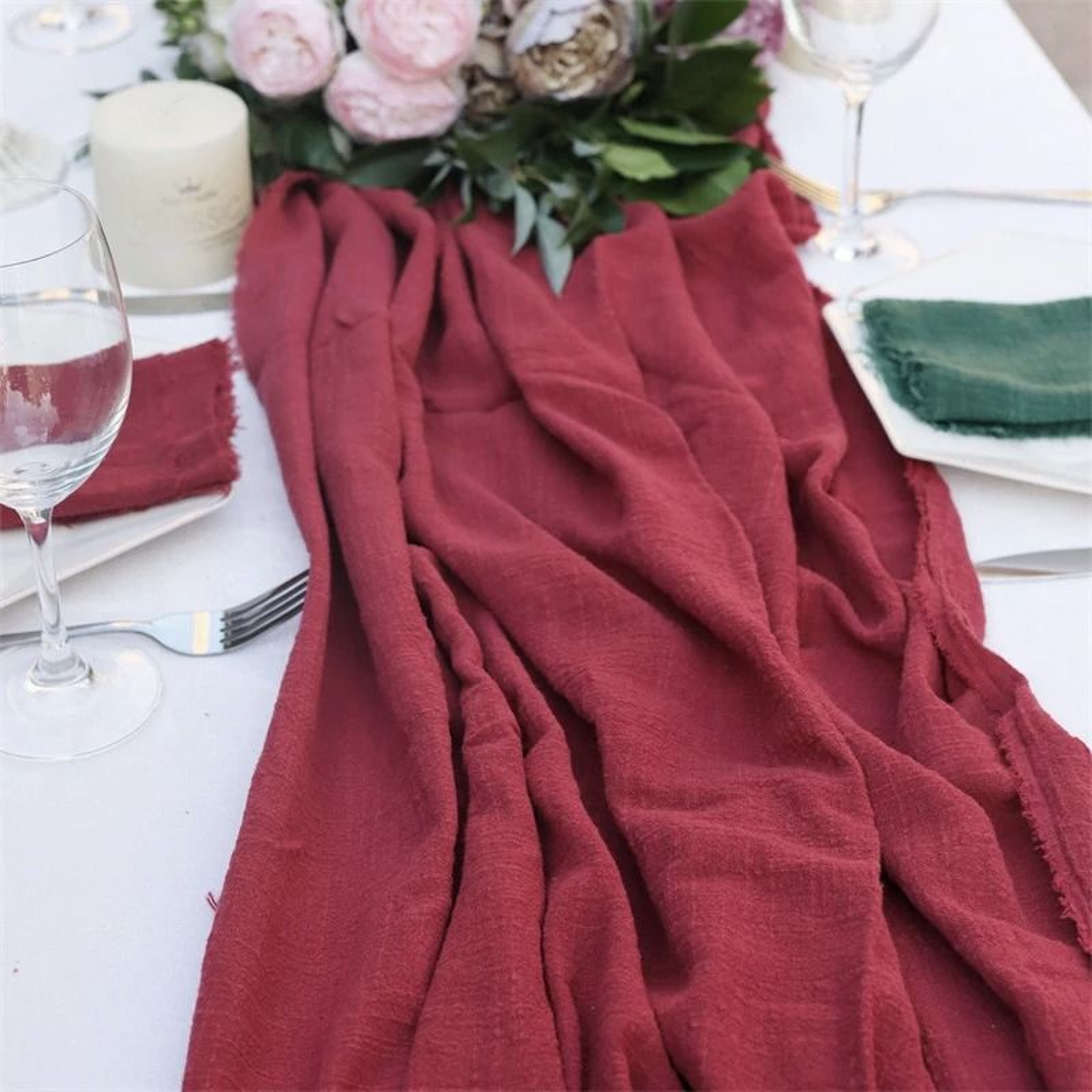 Burgundy Gauze Cotton Table Runner Rustic Sheer Runner For Wedding Halloween  Thanksgiving Decor 5