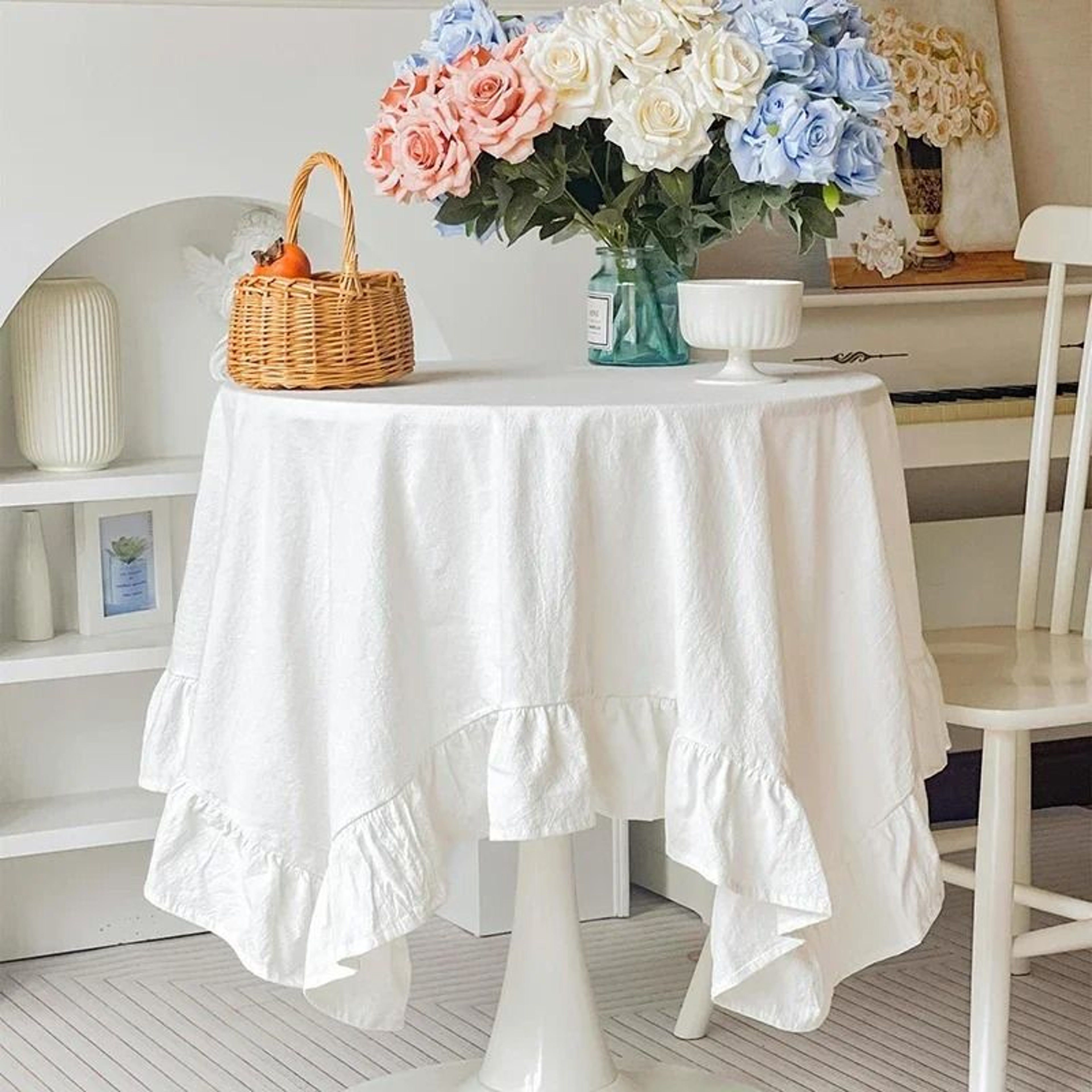 Retro Farmhouse Ruffle Cotton Tablecloth Flounces Washable Cover For Kitchen Baby Shower  Weddings 7