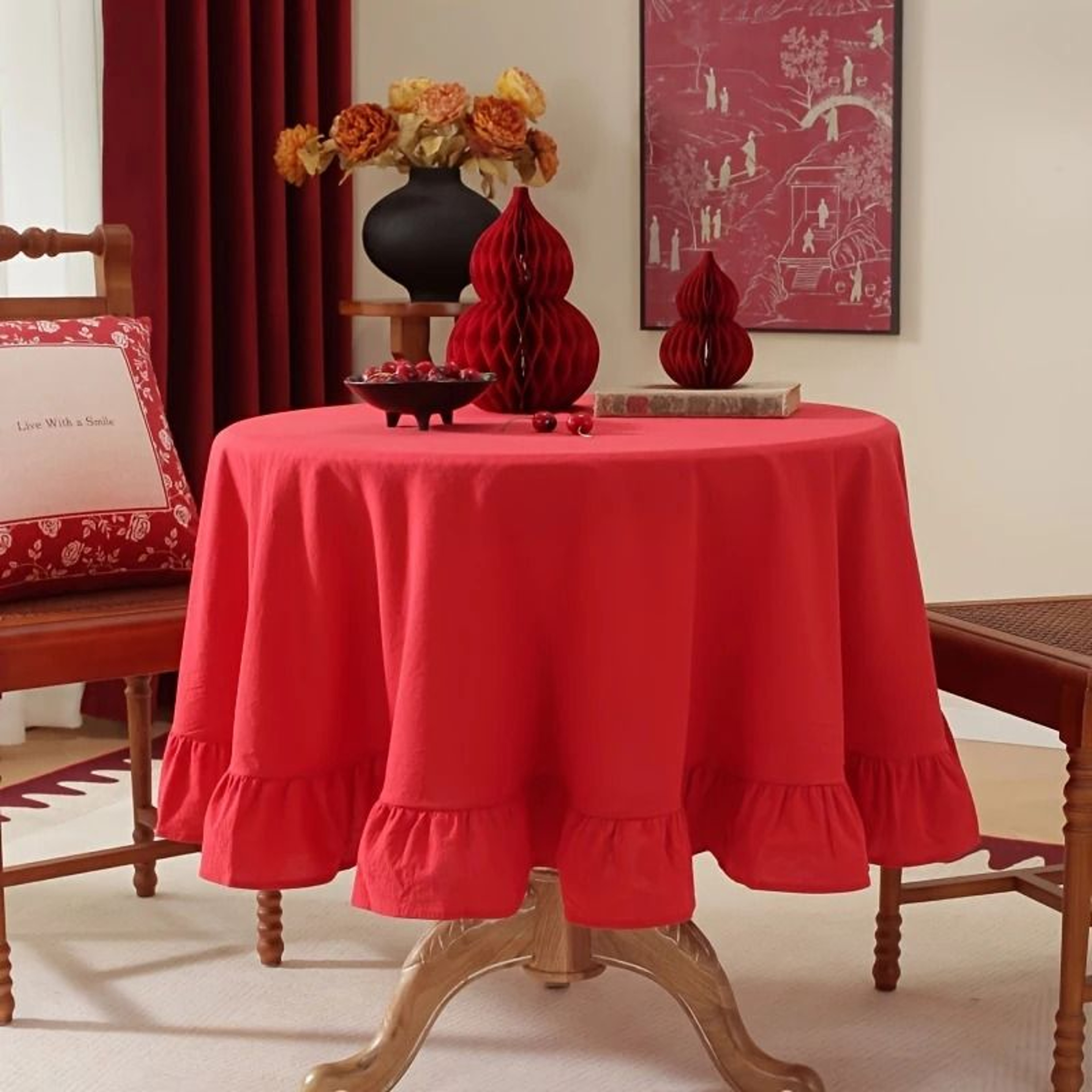 Retro Farmhouse Ruffle Cotton Tablecloth Flounces Washable Cover For Kitchen Baby Shower  Weddings 6