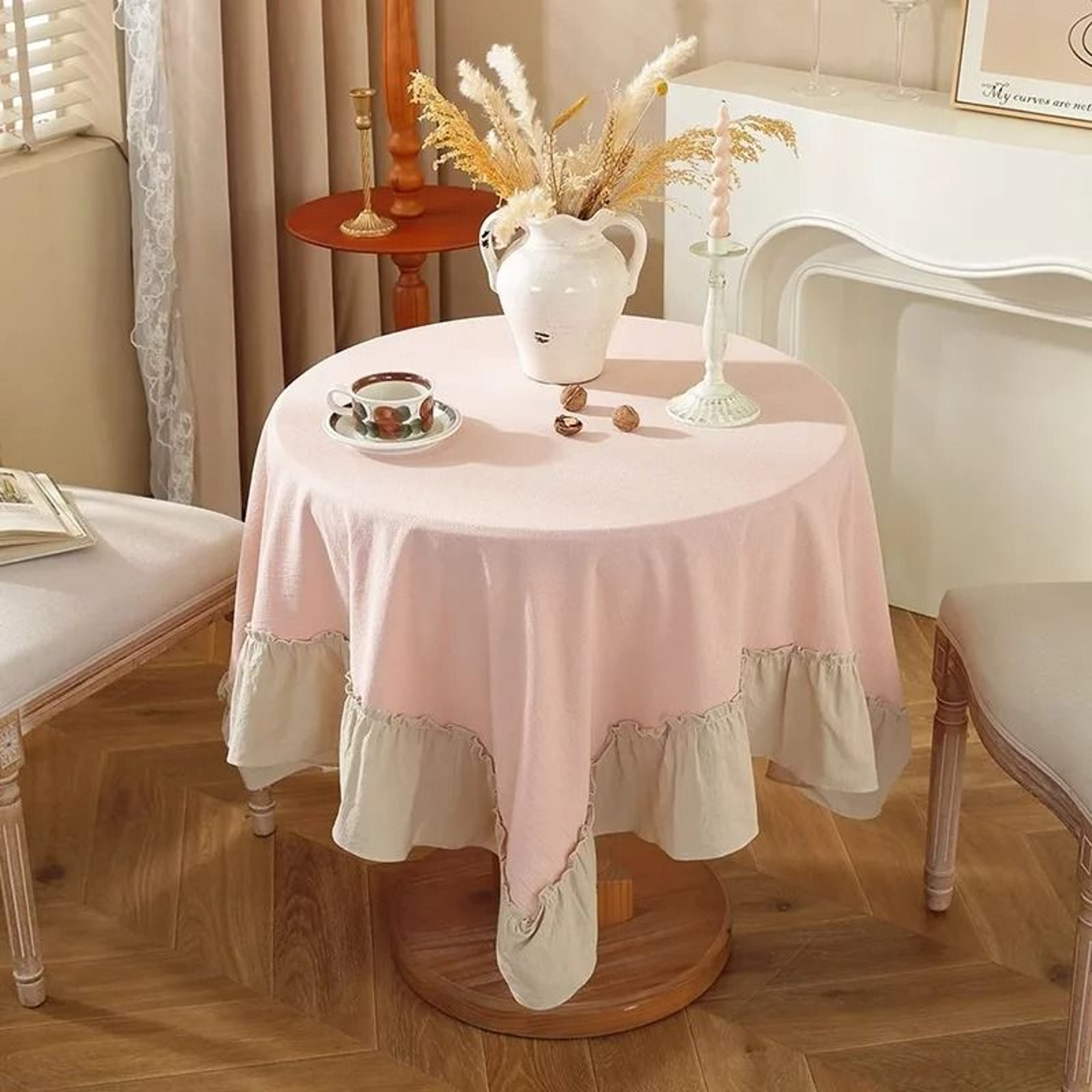 Retro Farmhouse Ruffle Cotton Tablecloth Flounces Washable Cover For Kitchen Baby Shower  Weddings 17