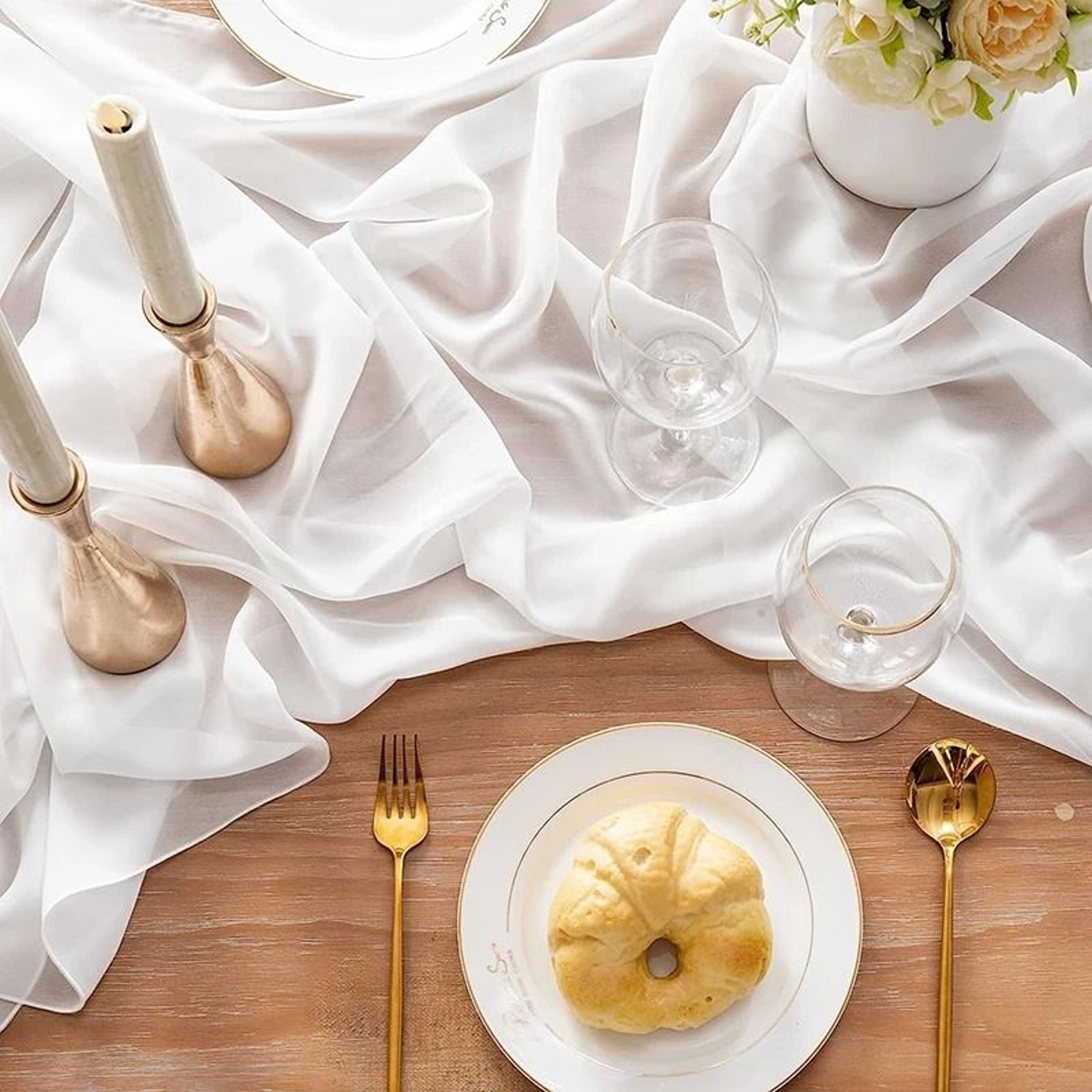 White Chiffon Sheer Table Runner Ethereal Romantic Drape For Wedding Baby Shower  Party Decor 3