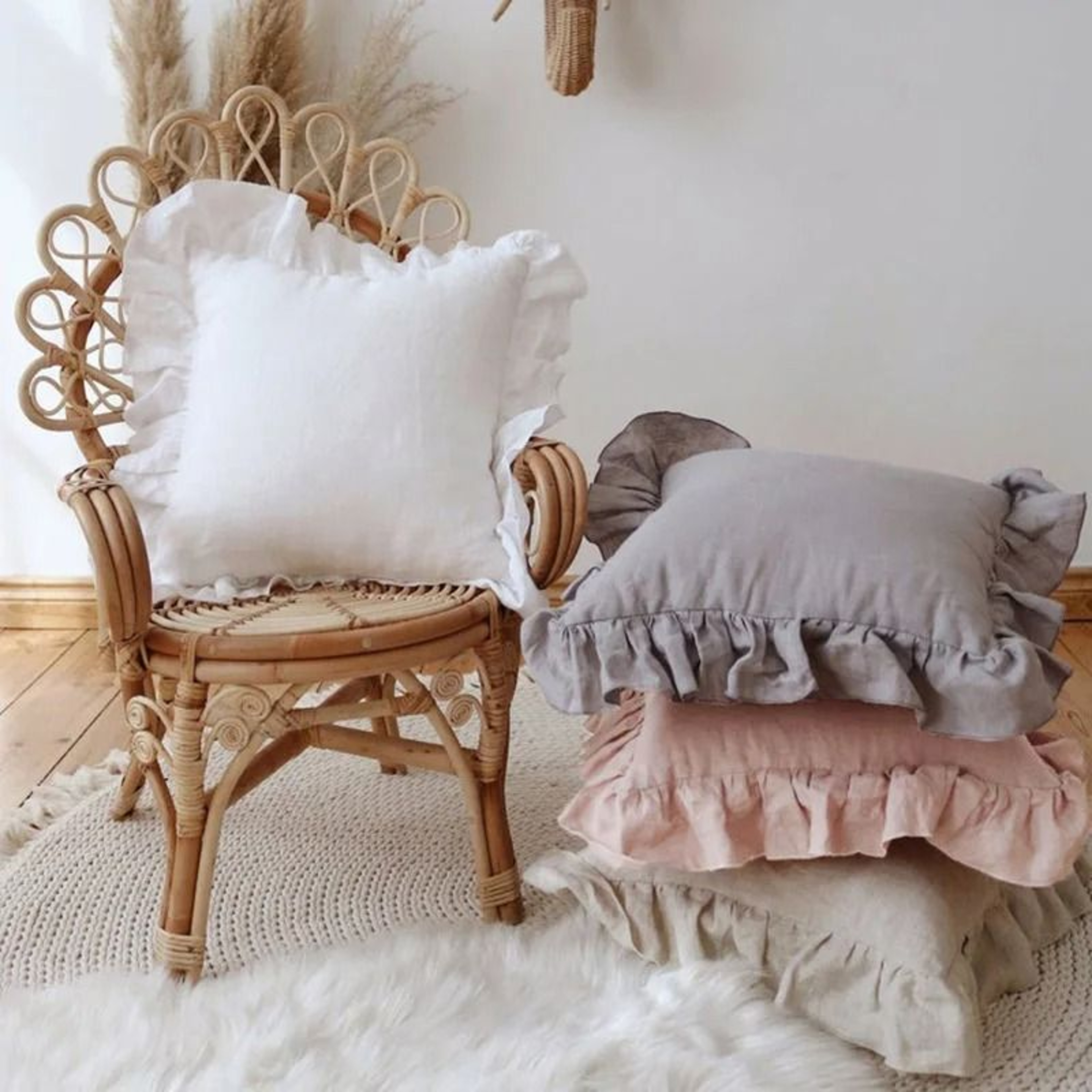 100 Washed Linen Ruffled Throw Pillow Cover French Flax Cushion Cover For Couch Bed  Living Room 0