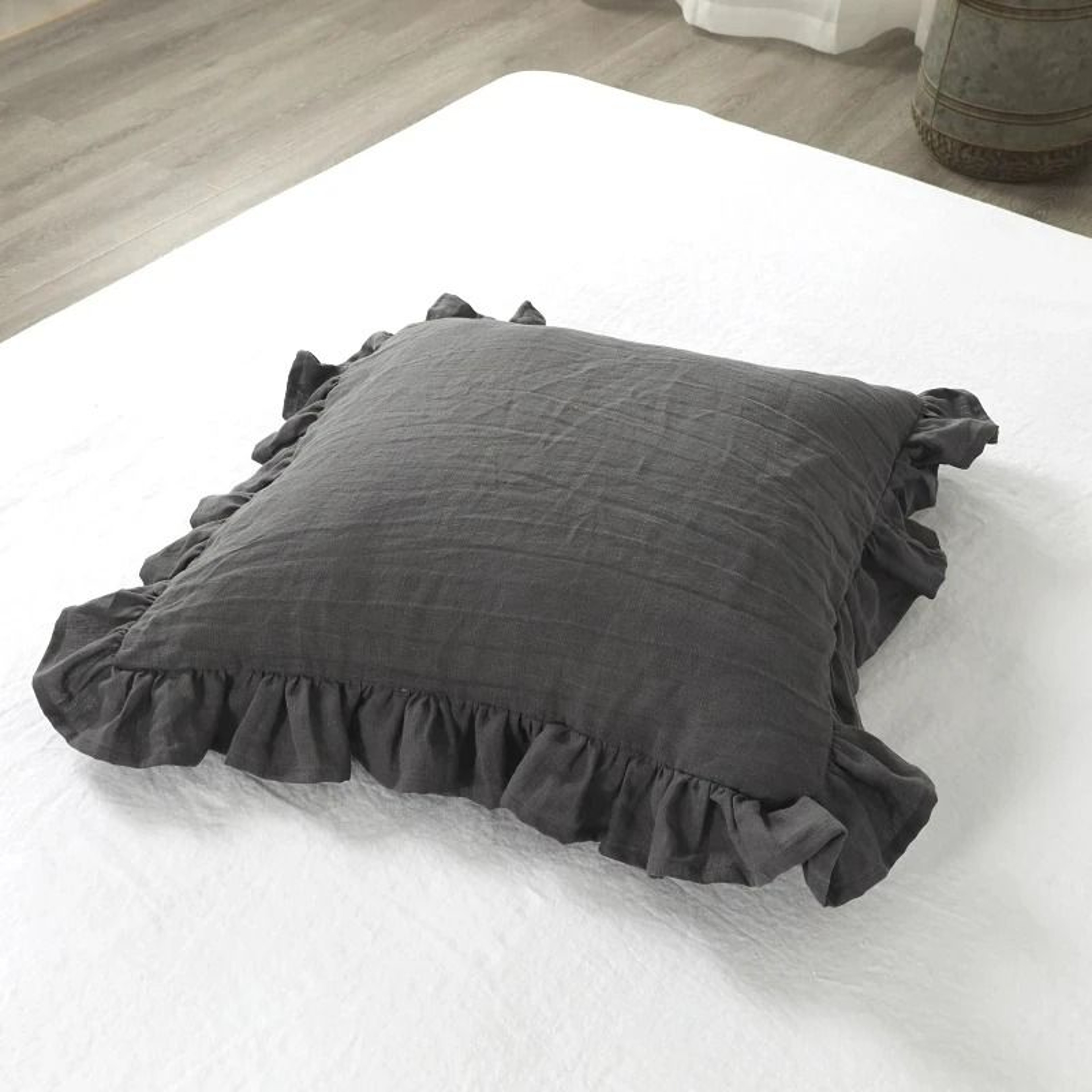 100 Washed Linen Ruffled Throw Pillow Cover French Flax Cushion Cover For Couch Bed  Living Room 16