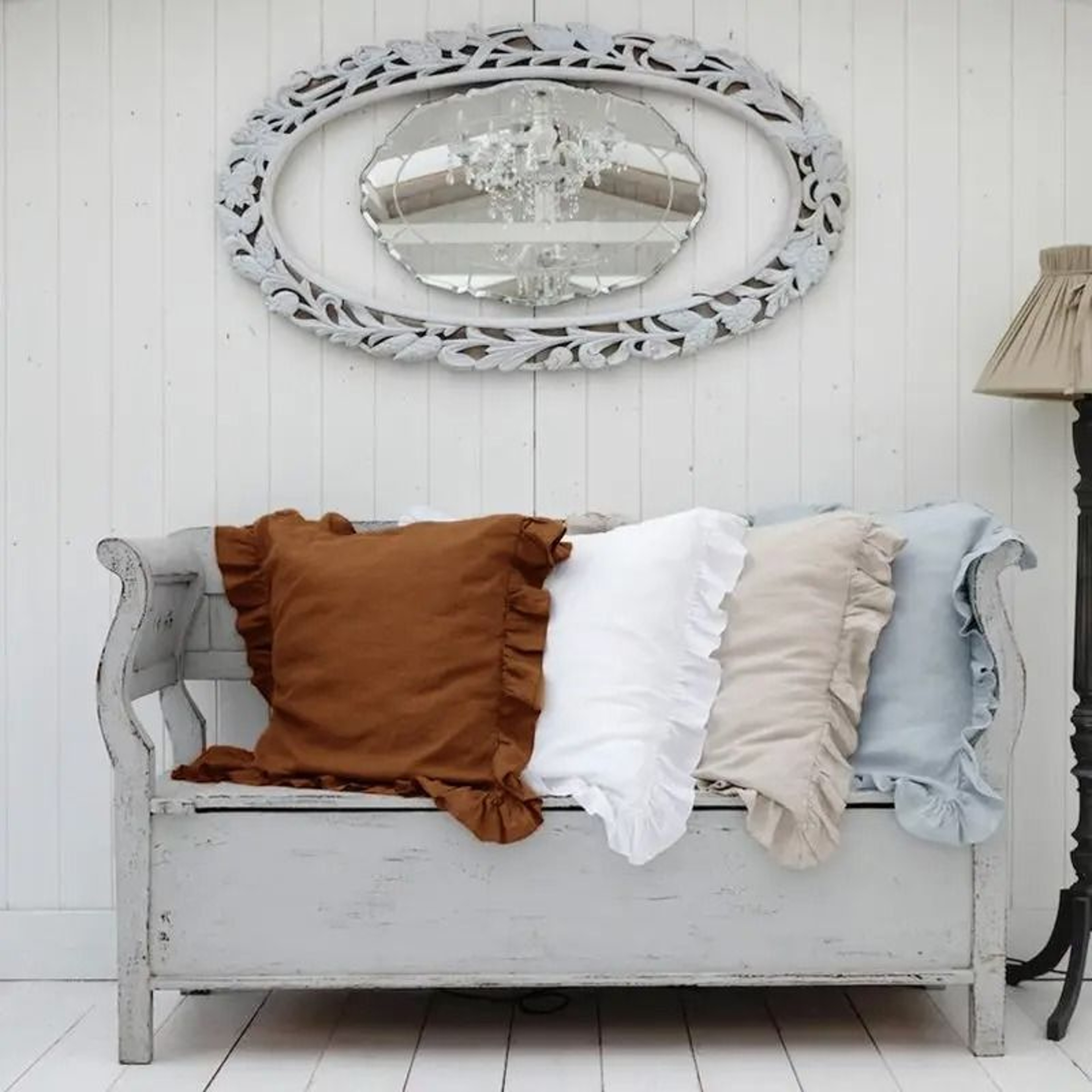 100 Washed Linen Ruffled Throw Pillow Cover French Flax Cushion Cover For Couch Bed  Living Room 4