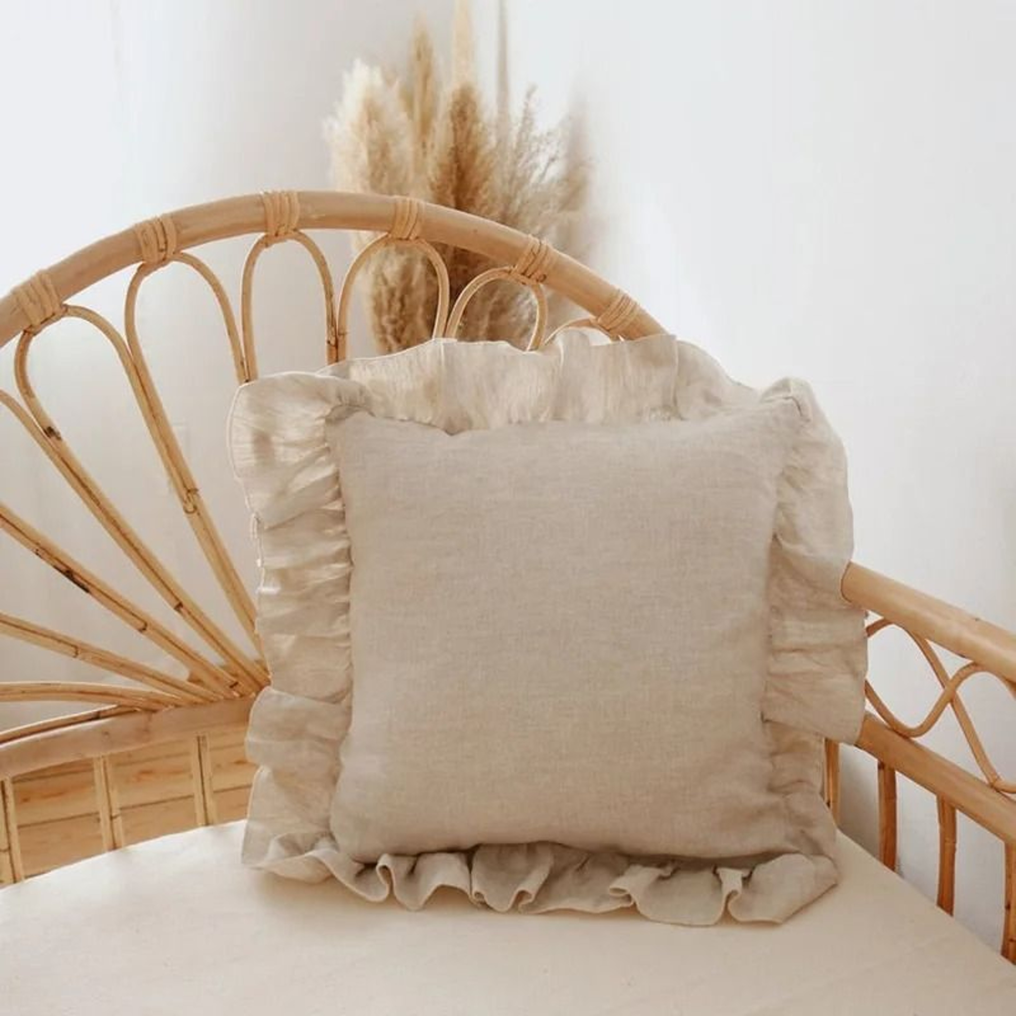 100 Washed Linen Ruffled Throw Pillow Cover French Flax Cushion Cover For Couch Bed  Living Room 14