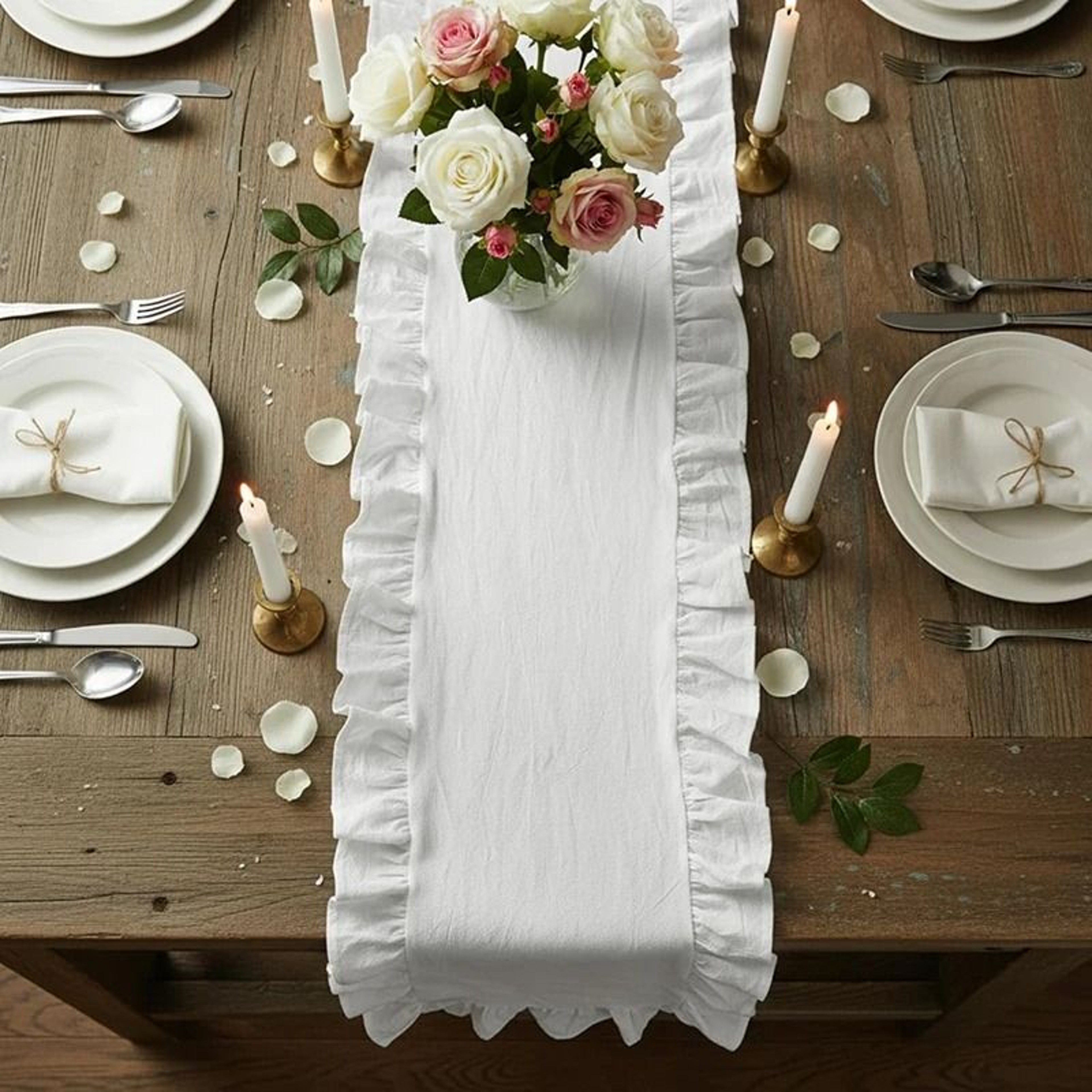 Christmas Ruffled Cotton Table Runner Rustic Farmhouse Table Decor For Weddings  Holidays 0