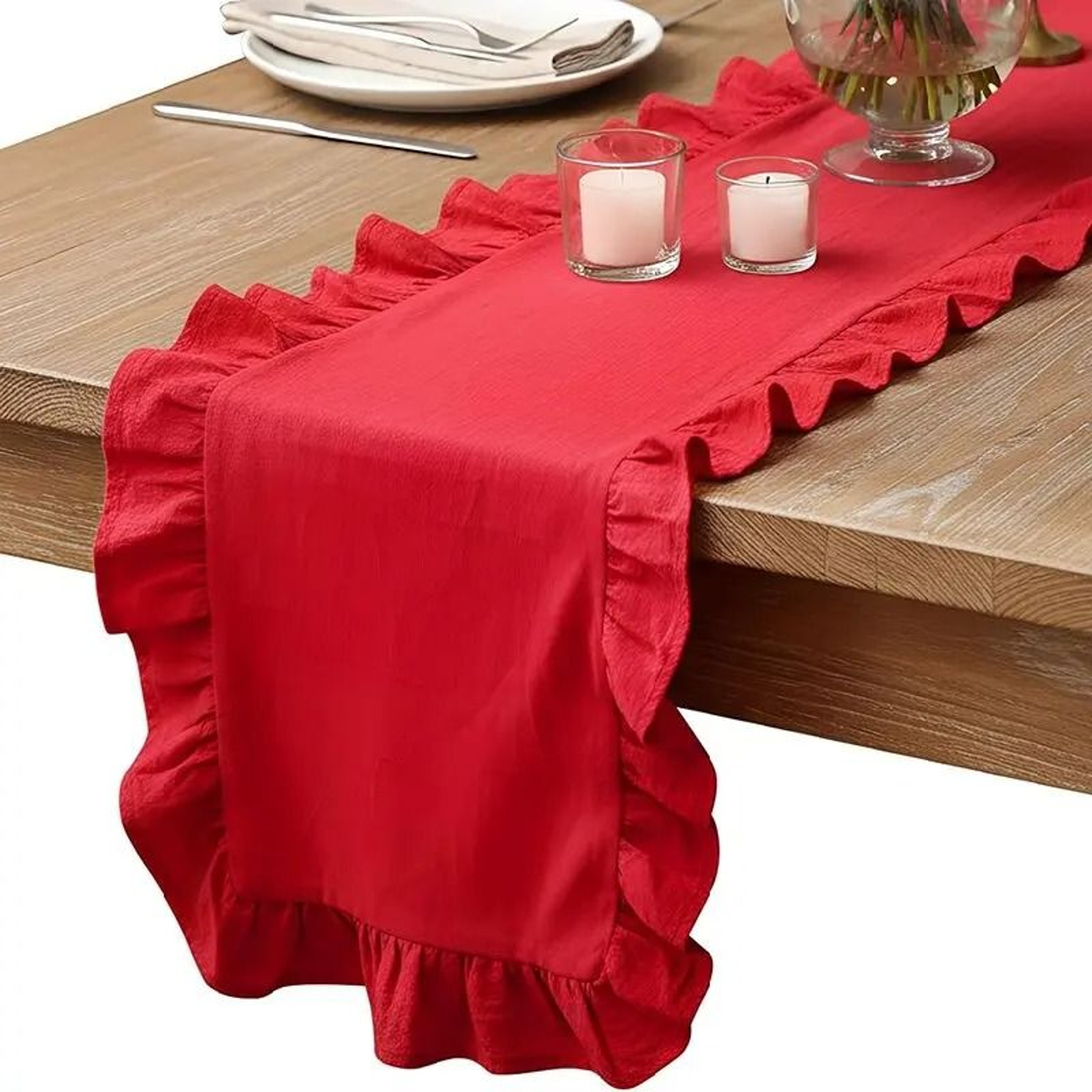 Christmas Ruffled Cotton Table Runner Rustic Farmhouse Table Decor For Weddings  Holidays 14