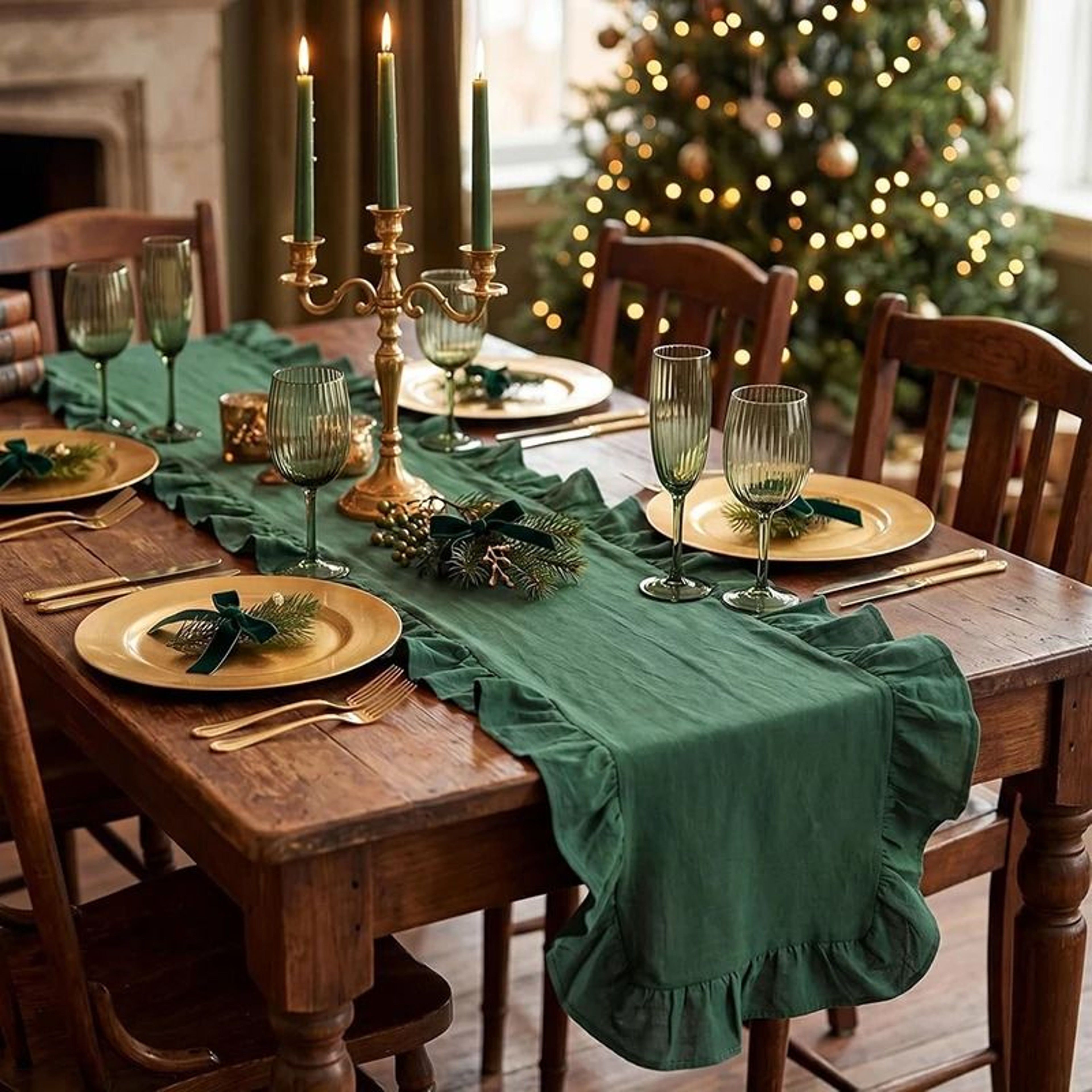 Christmas Ruffled Cotton Table Runner Rustic Farmhouse Table Decor For Weddings  Holidays 17