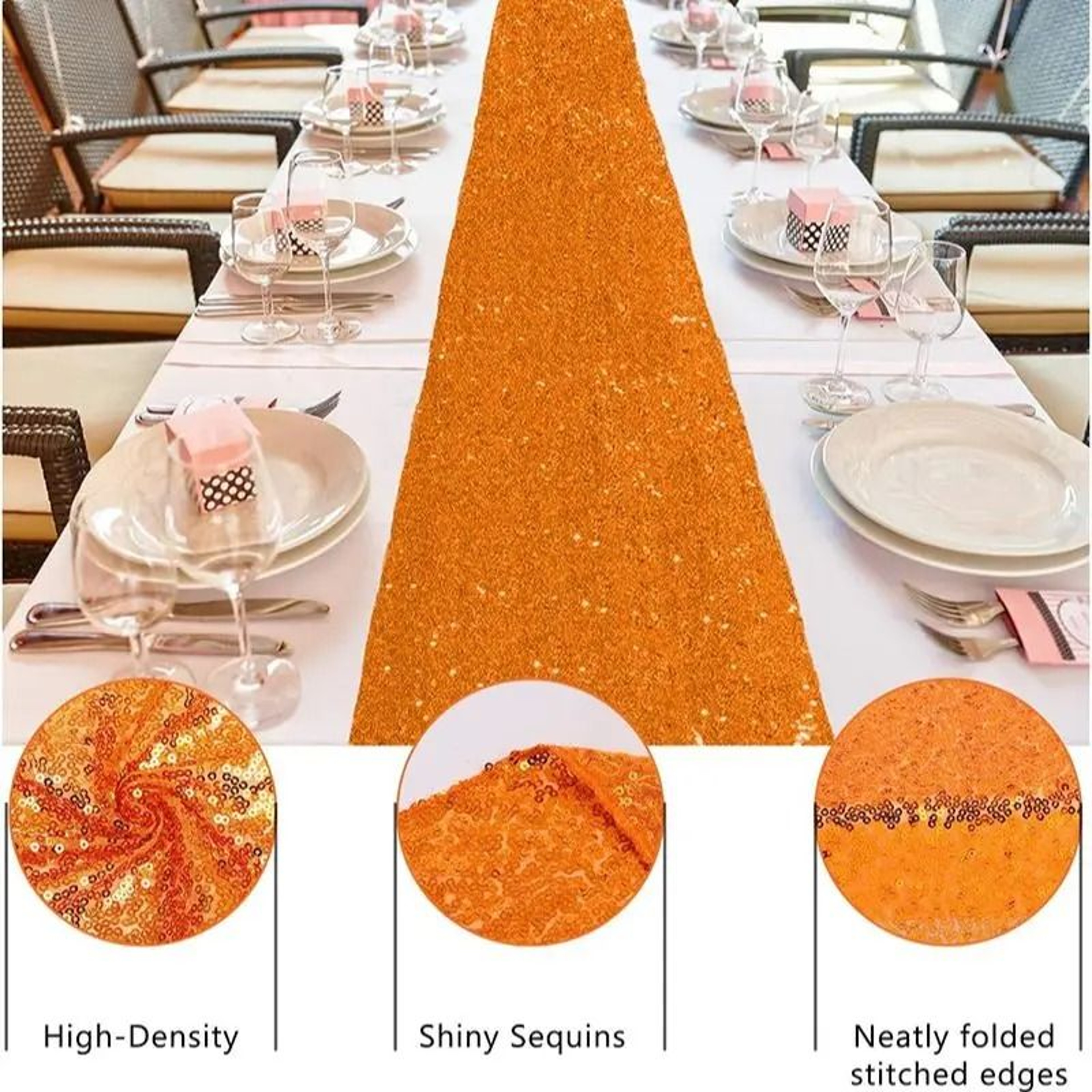 Orange Sequin Table Runner Glitter Accent For Halloween Thanksgiving Weddings  Birthday Parties 5