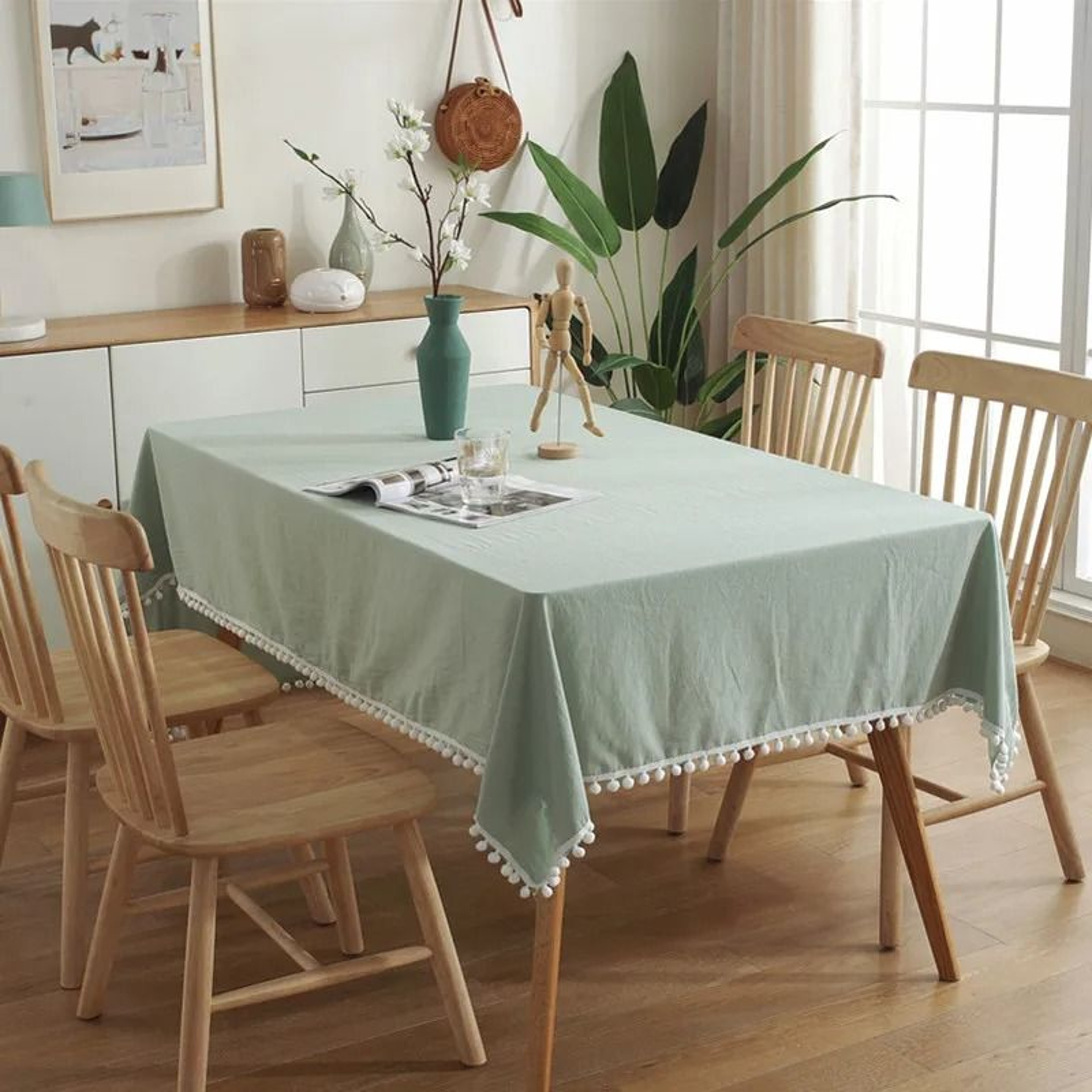Farmhouse Cotton Tablecloth With Pompom Tassels Square Washable Cover For Kitchen  Dinning 14