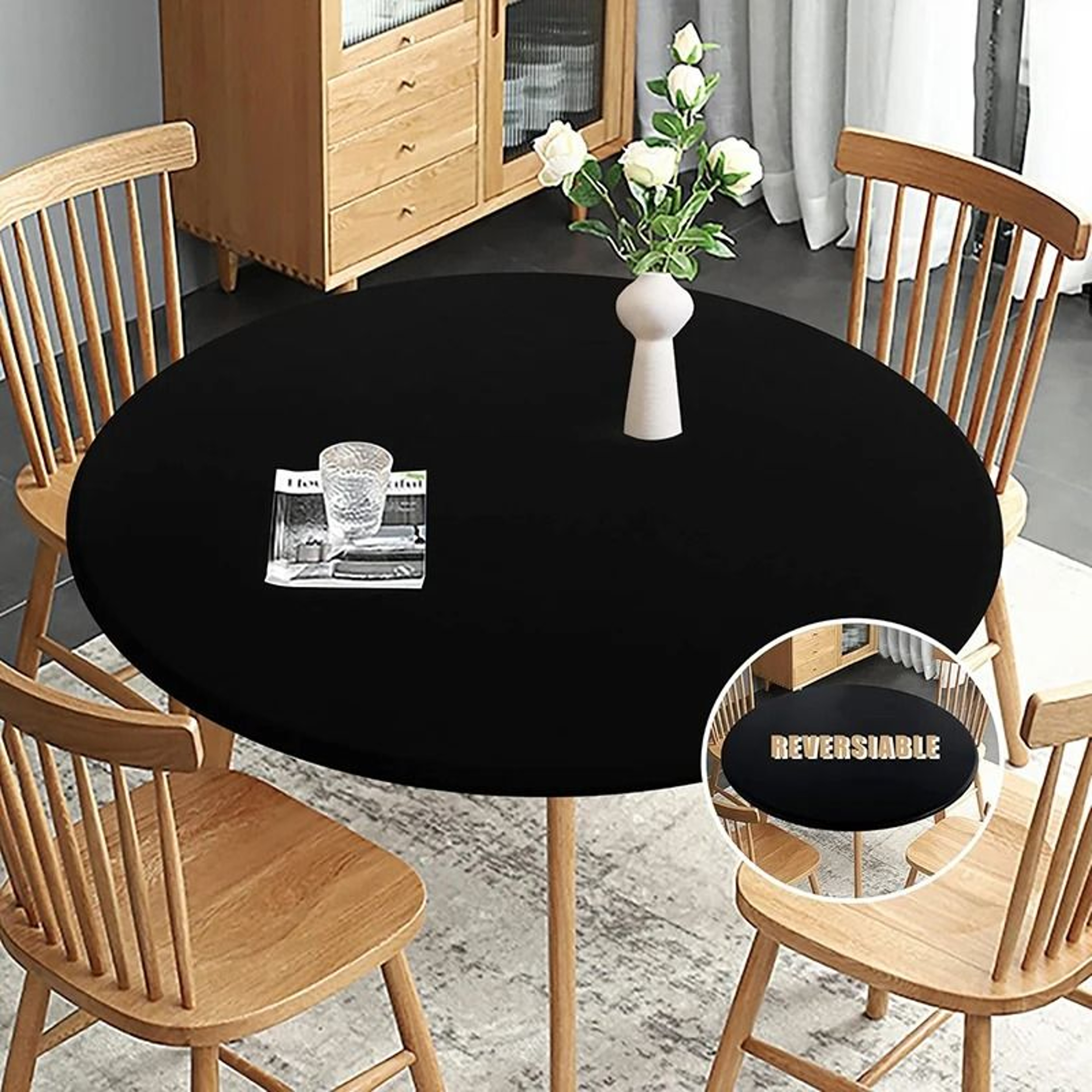 Round Spandex Elastic Tablecloth Dustproof Stretch Fitted Cover For Picnic Dining  Wedding 0