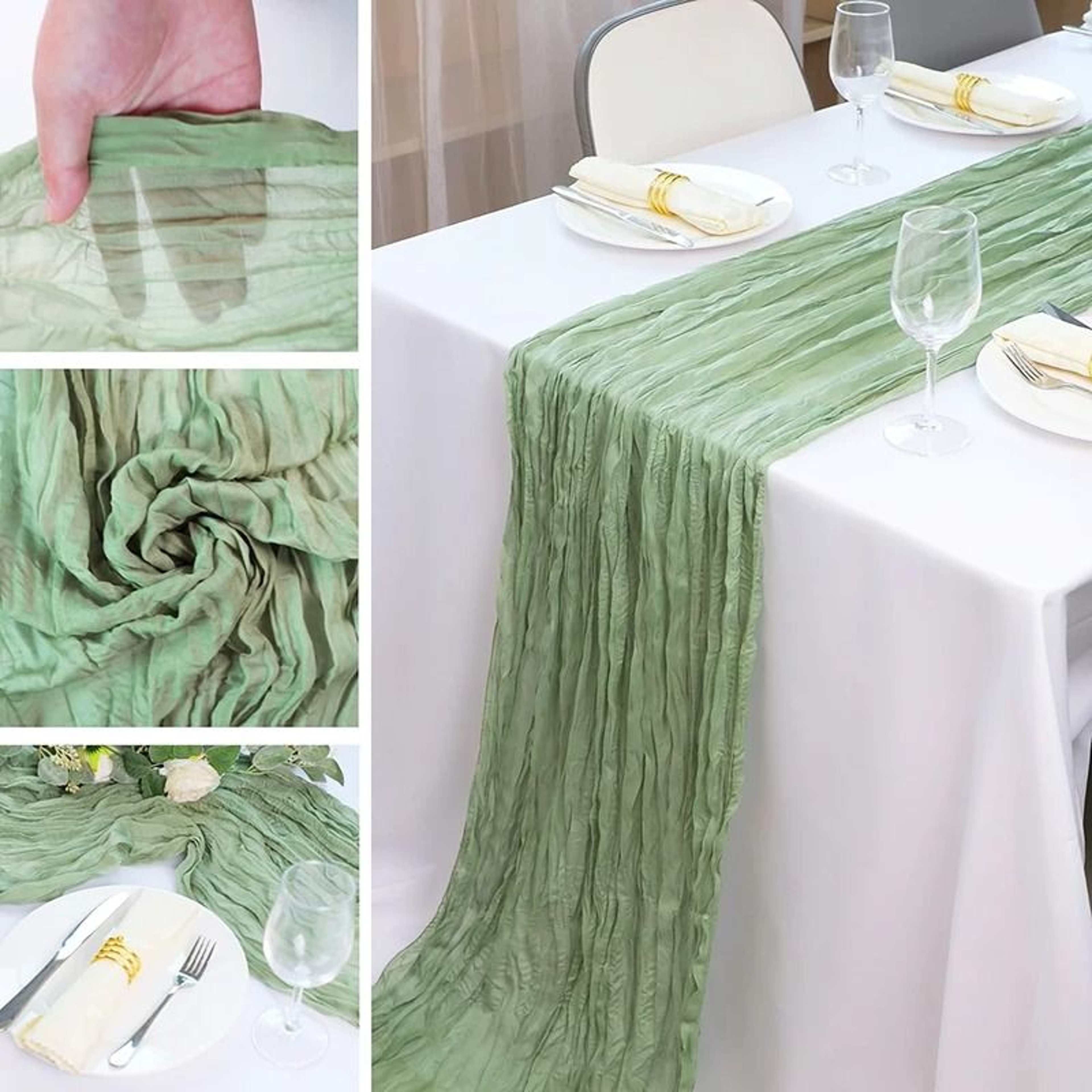 Sage Green Cheesecloth Table Runner Boho Gauze Sheer Drapery For Wedding Party  Baby Shower 5