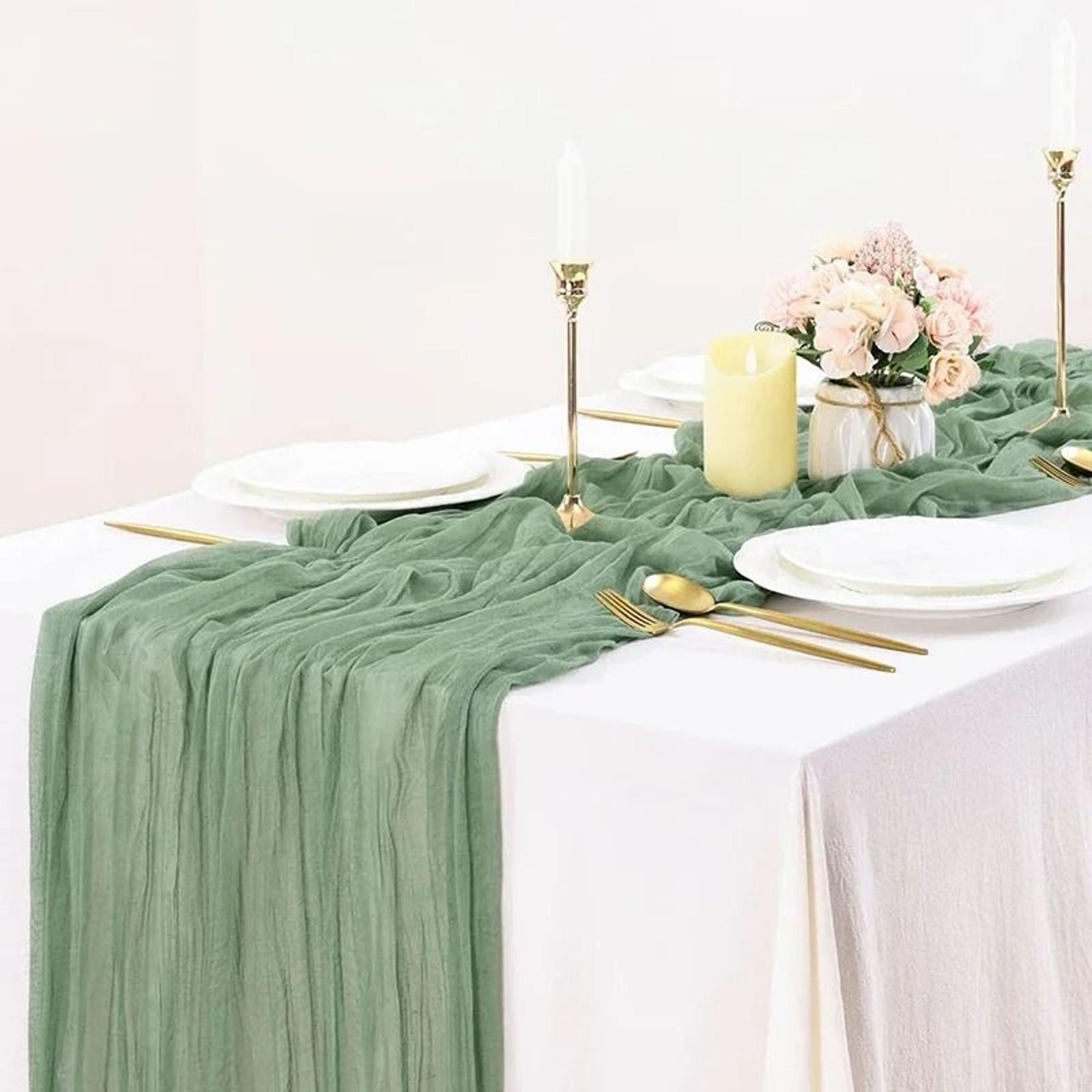 Sage Green Cheesecloth Table Runner Boho Gauze Sheer Drapery For Wedding Party  Baby Shower 12
