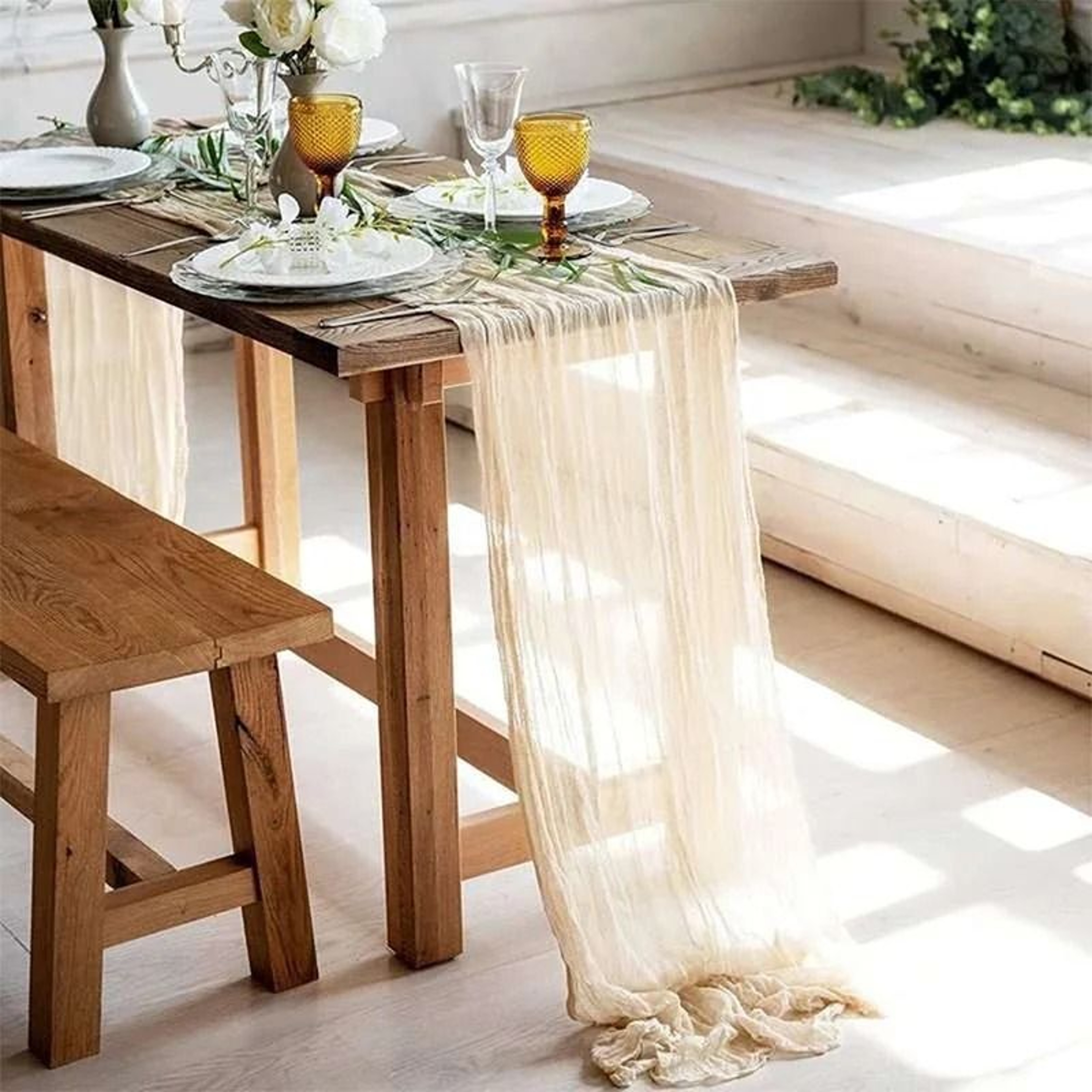 Sage Green Cheesecloth Table Runner Boho Gauze Sheer Drapery For Wedding Party  Baby Shower 6