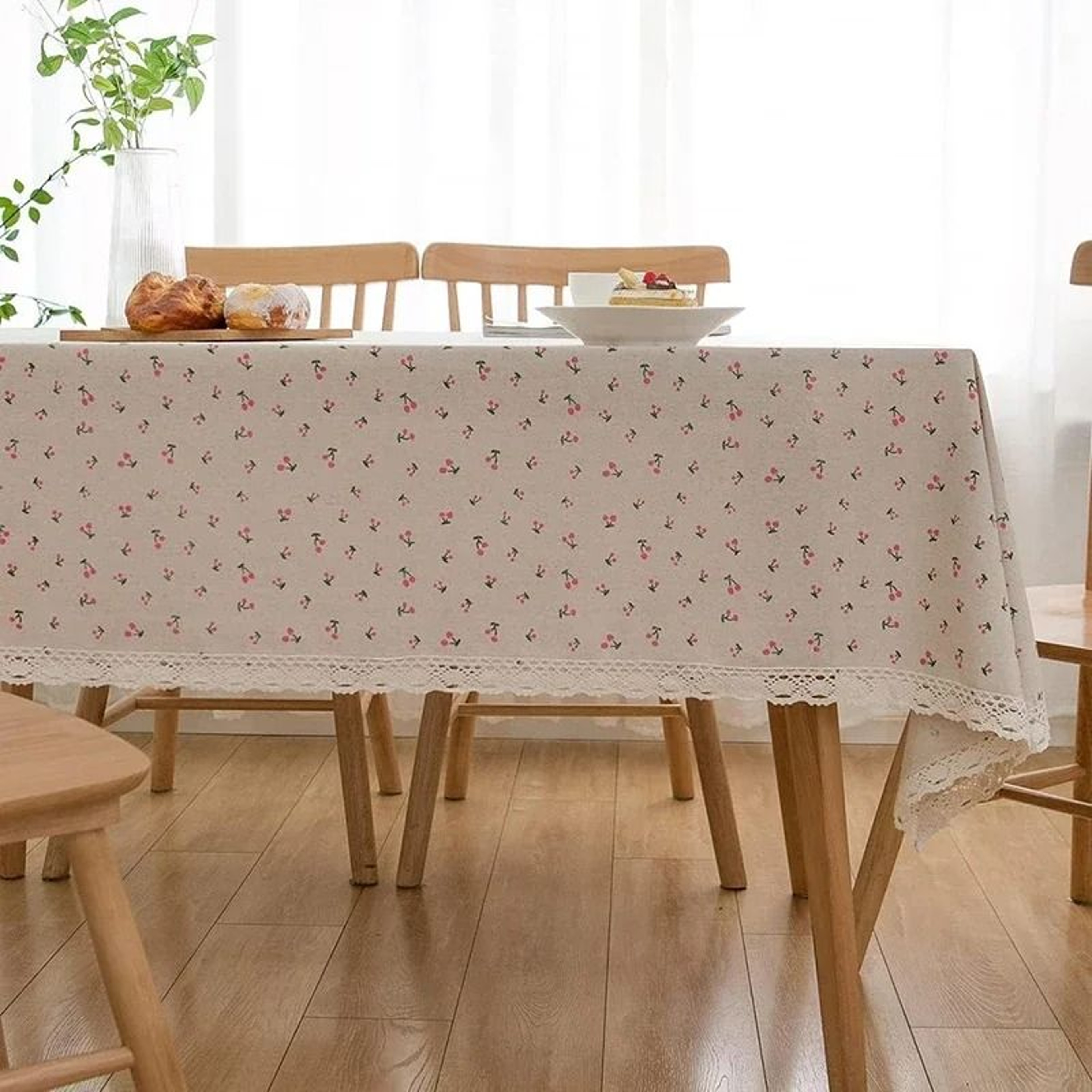 Blue Bohemian Floral Tassel Tablecloth DustProof Rectangle Fabric Cover For Kitchen  Holiday Party 12