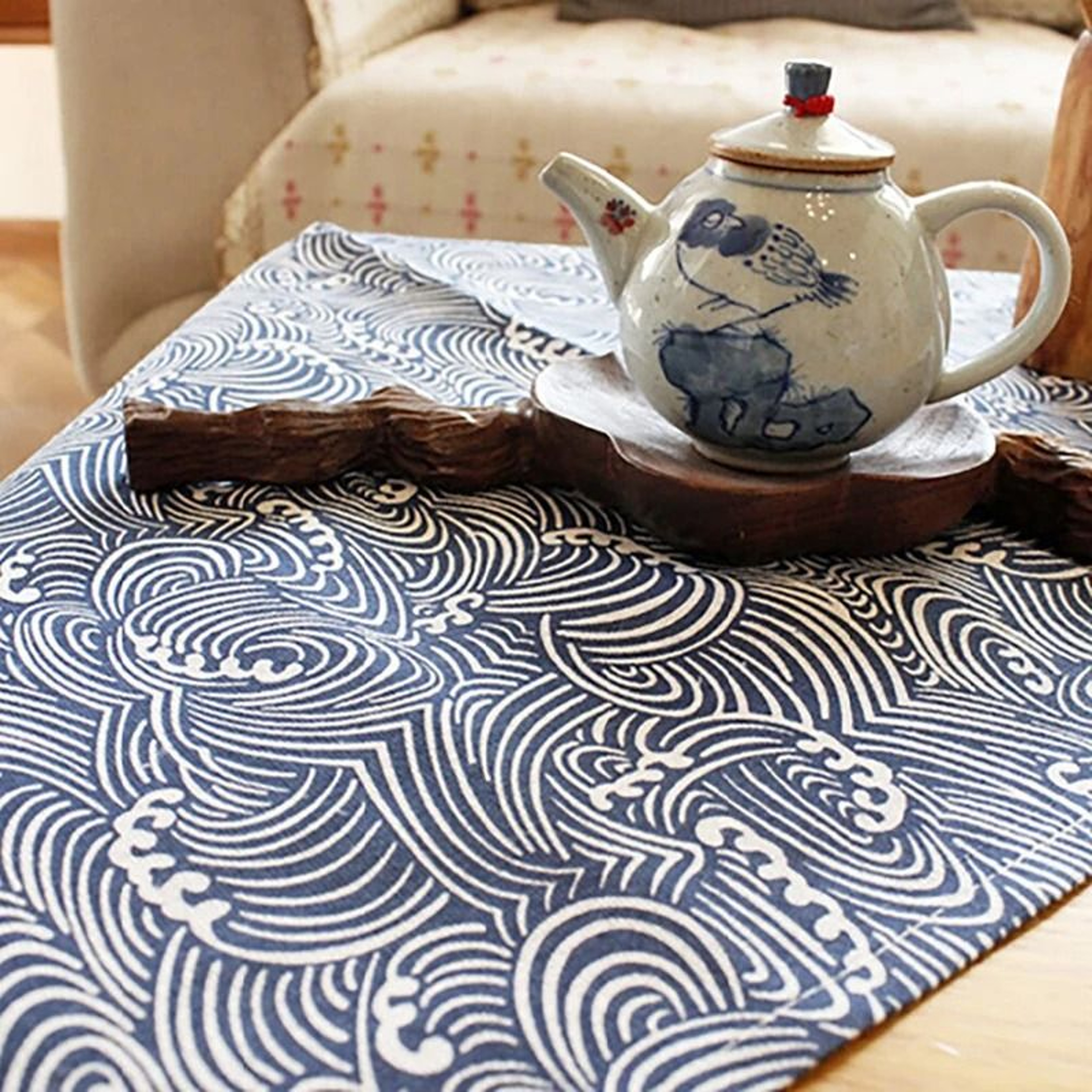 Deep Blue Ocean Waves Rectangular Placemats Set Of 4 Japanese Seigaiha Pattern Dining Table Mats 4