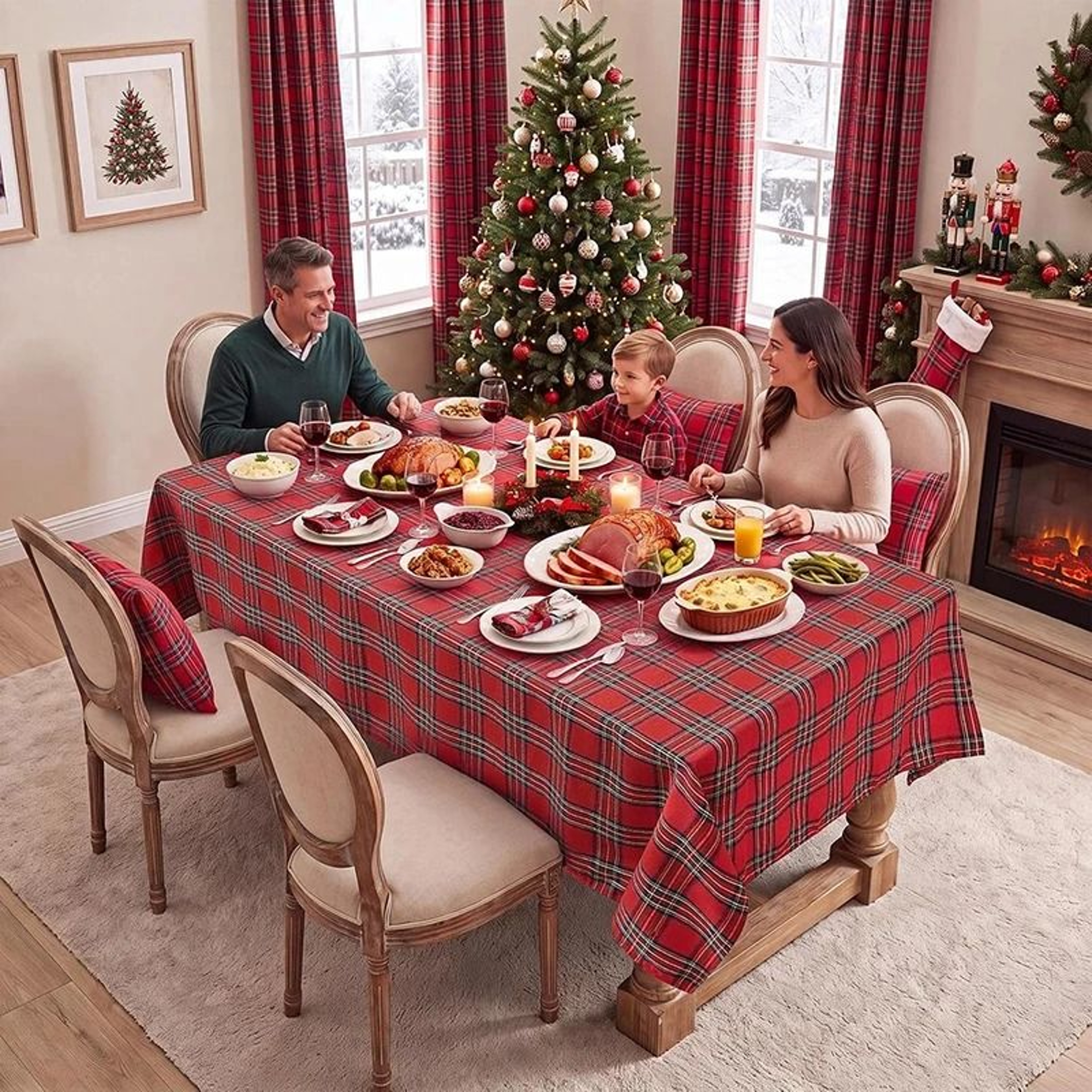 Christmas Buffalo Checkered Rectangular Tablecloth Kitchen  Dining Cover For Holiday Halloween  Xma 1