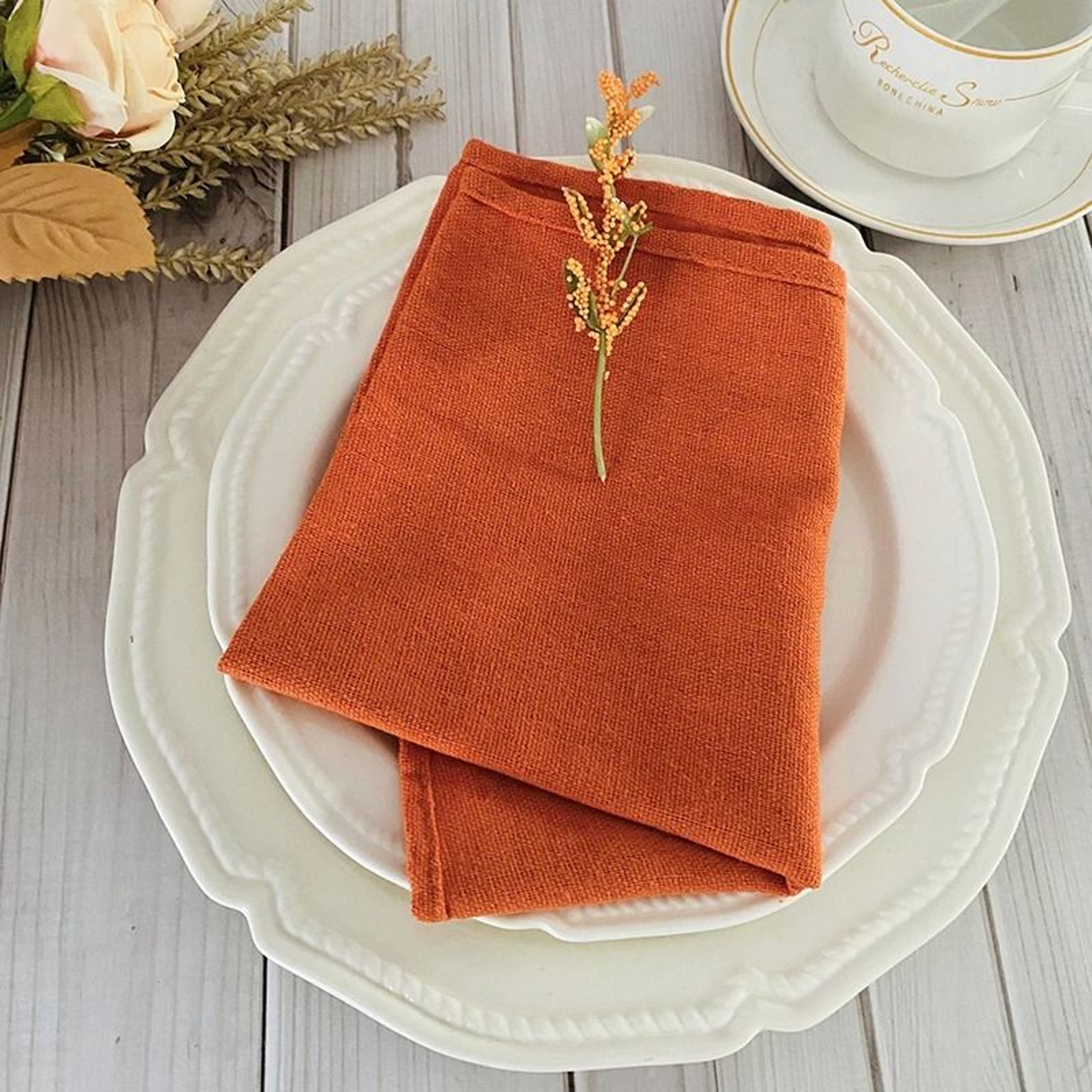 Orange Cotton Polyester Blend Cloth Napkins 6 Pieces 30x45cm Washable Dinner Napkins For Wedding  P 2