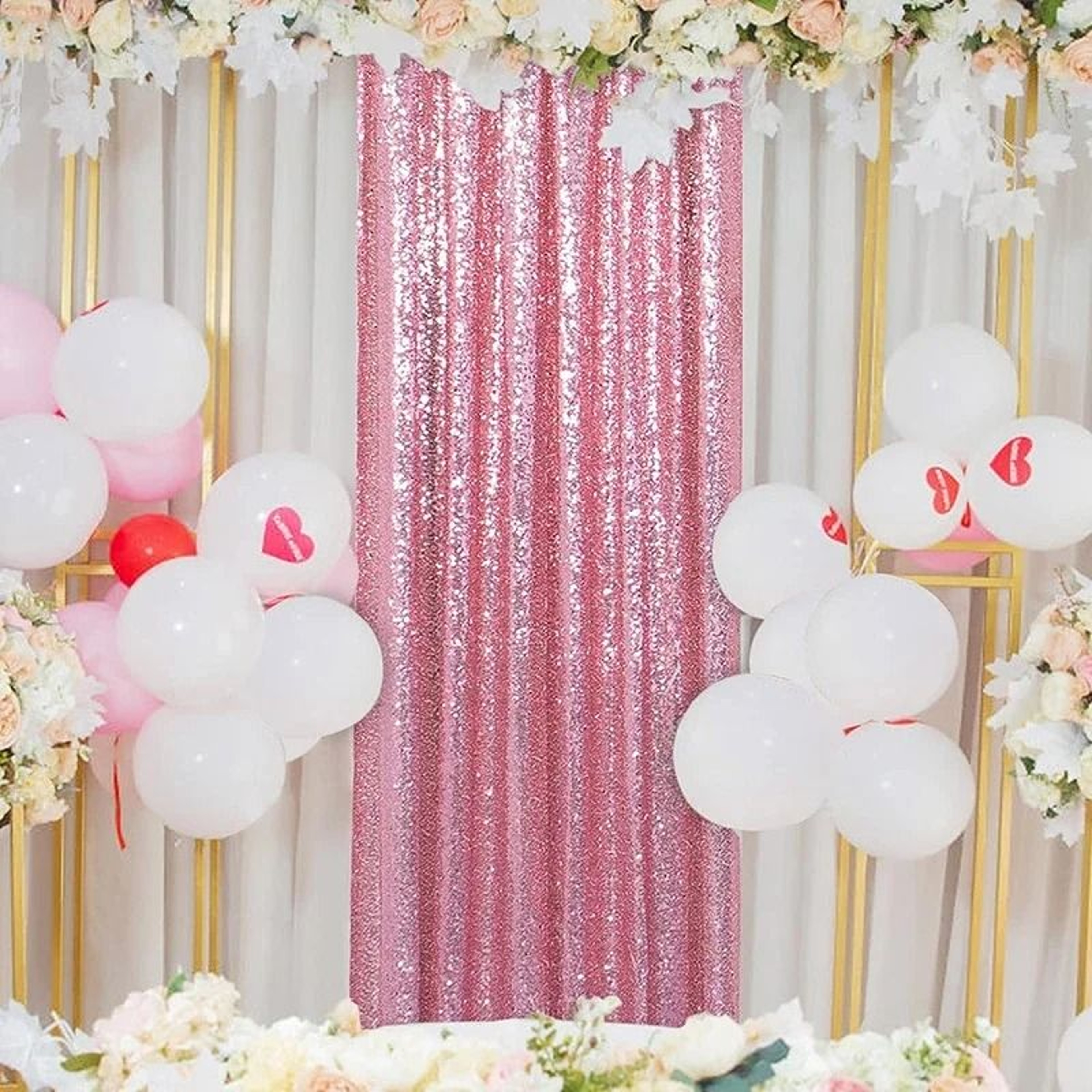 1PC Pink Sequin Backdrop Curtain 2FTx8FT Glitter Background Drape For Wedding Birthday  Party Decor 0