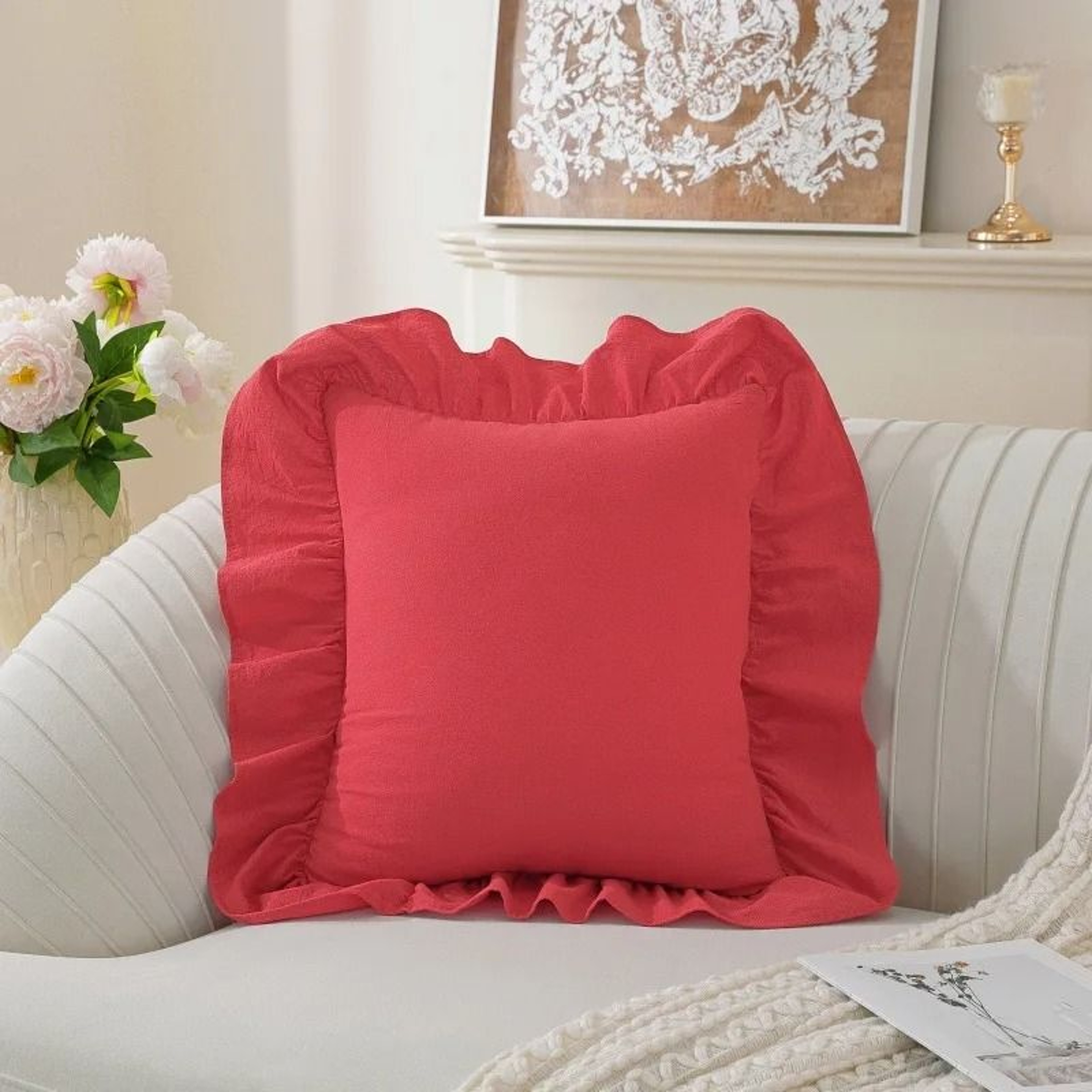 Soft Washed Cotton Ruffle Pillow Cases With Envelope Closure Cushion Cover For Sofa Living Room  Be 15