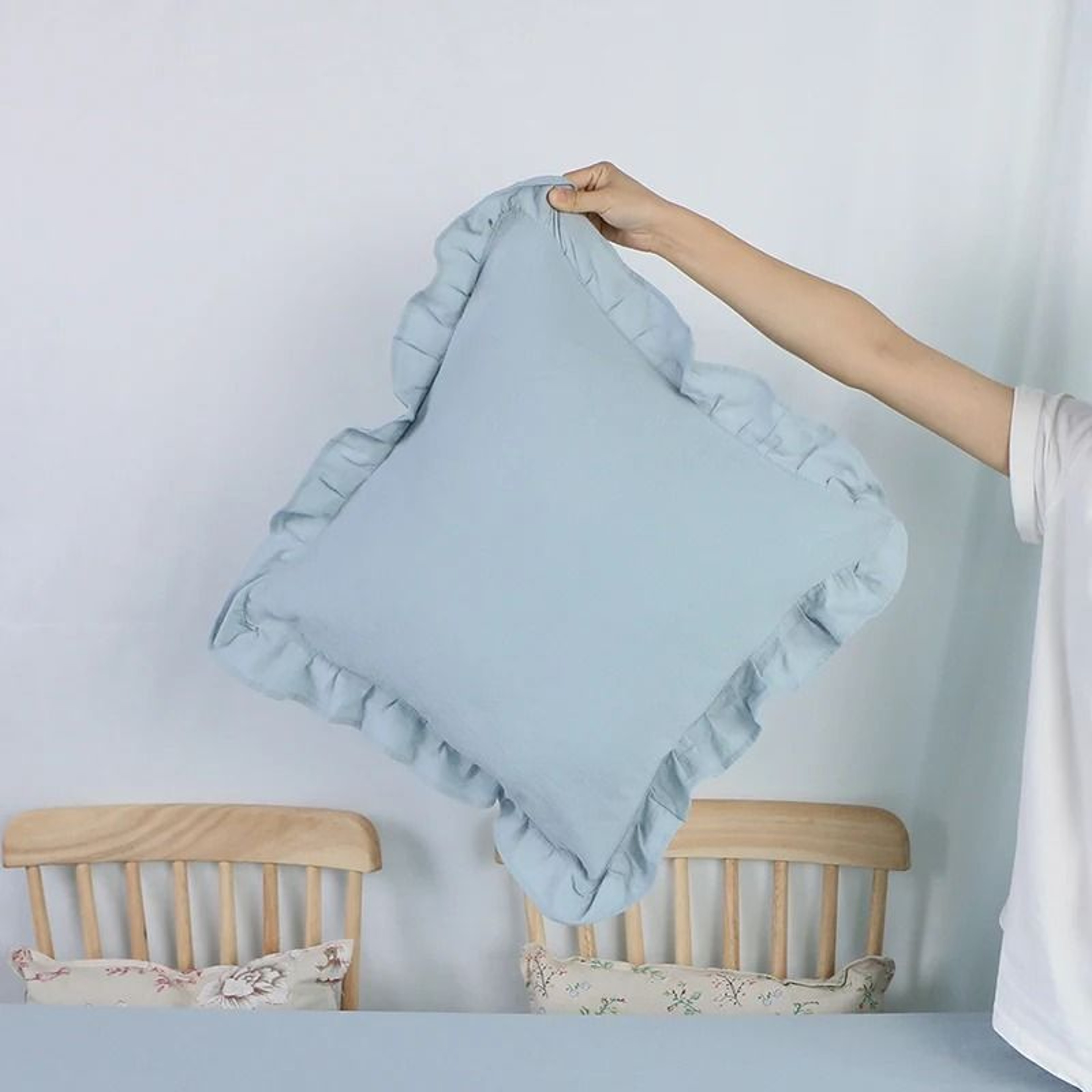 Soft Washed Cotton Ruffle Pillow Cases With Envelope Closure Cushion Cover For Sofa Living Room  Be 7