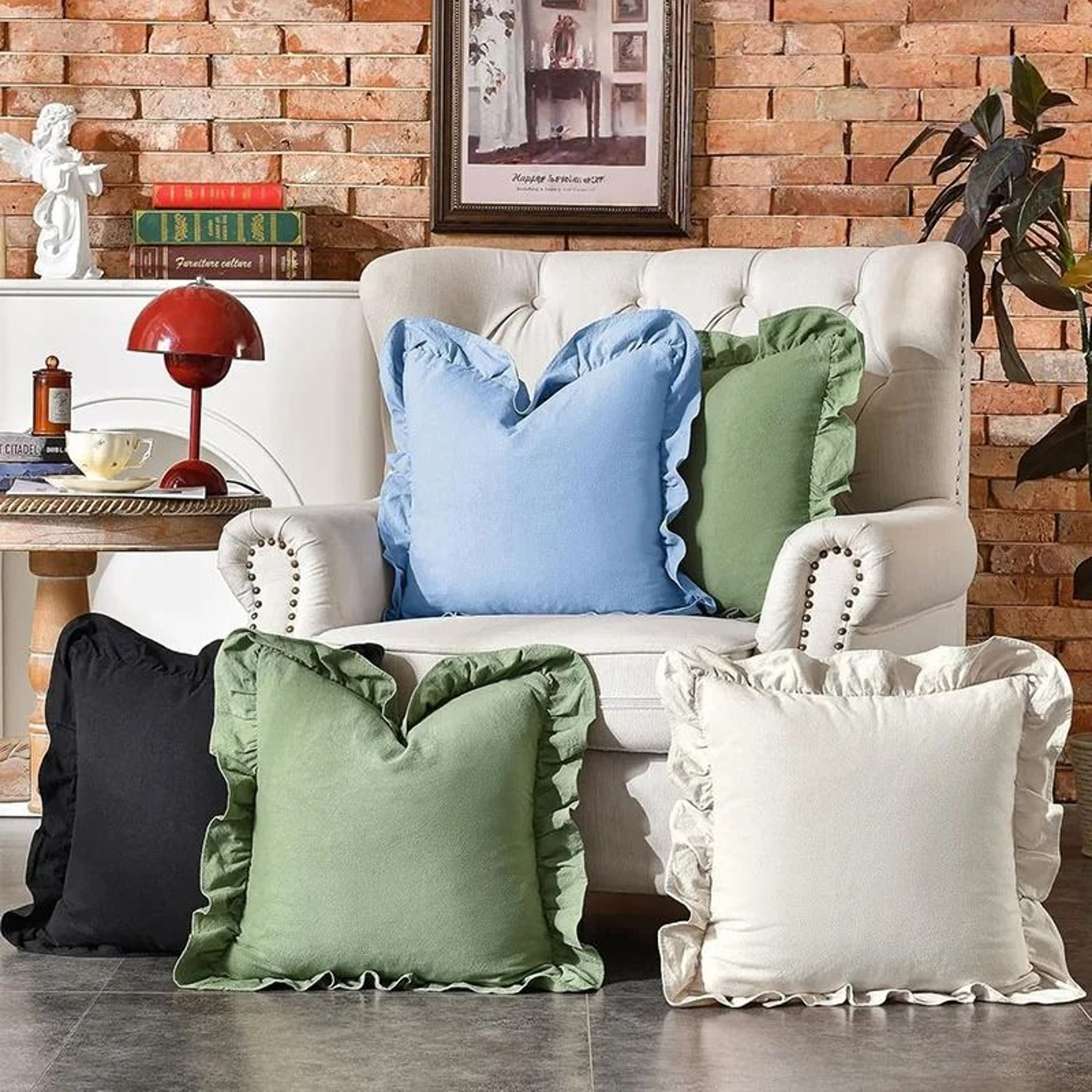 Soft Washed Cotton Ruffle Pillow Cases With Envelope Closure Cushion Cover For Sofa Living Room  Be 2