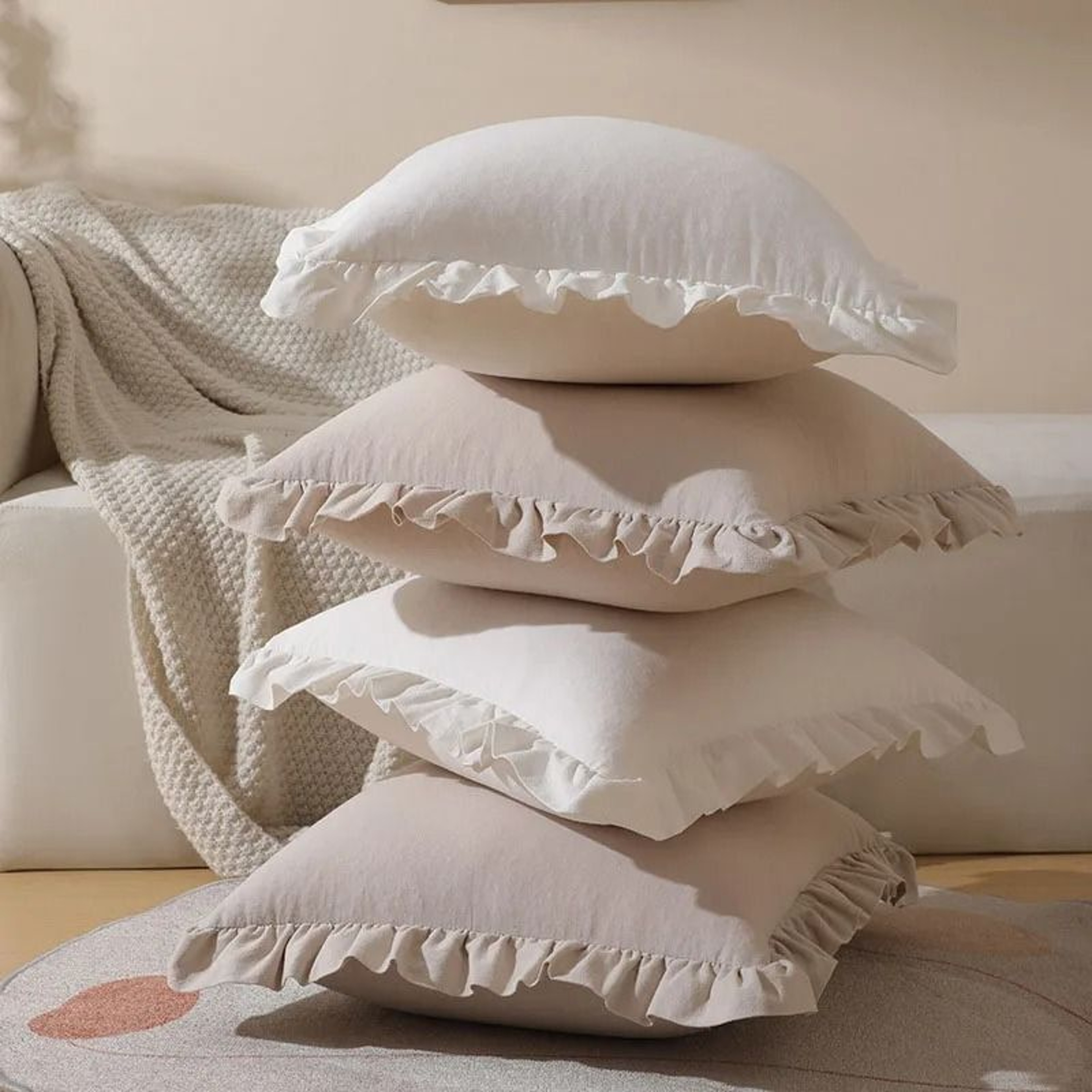 Soft Washed Cotton Ruffle Pillow Cases With Envelope Closure Cushion Cover For Sofa Living Room  Be 3