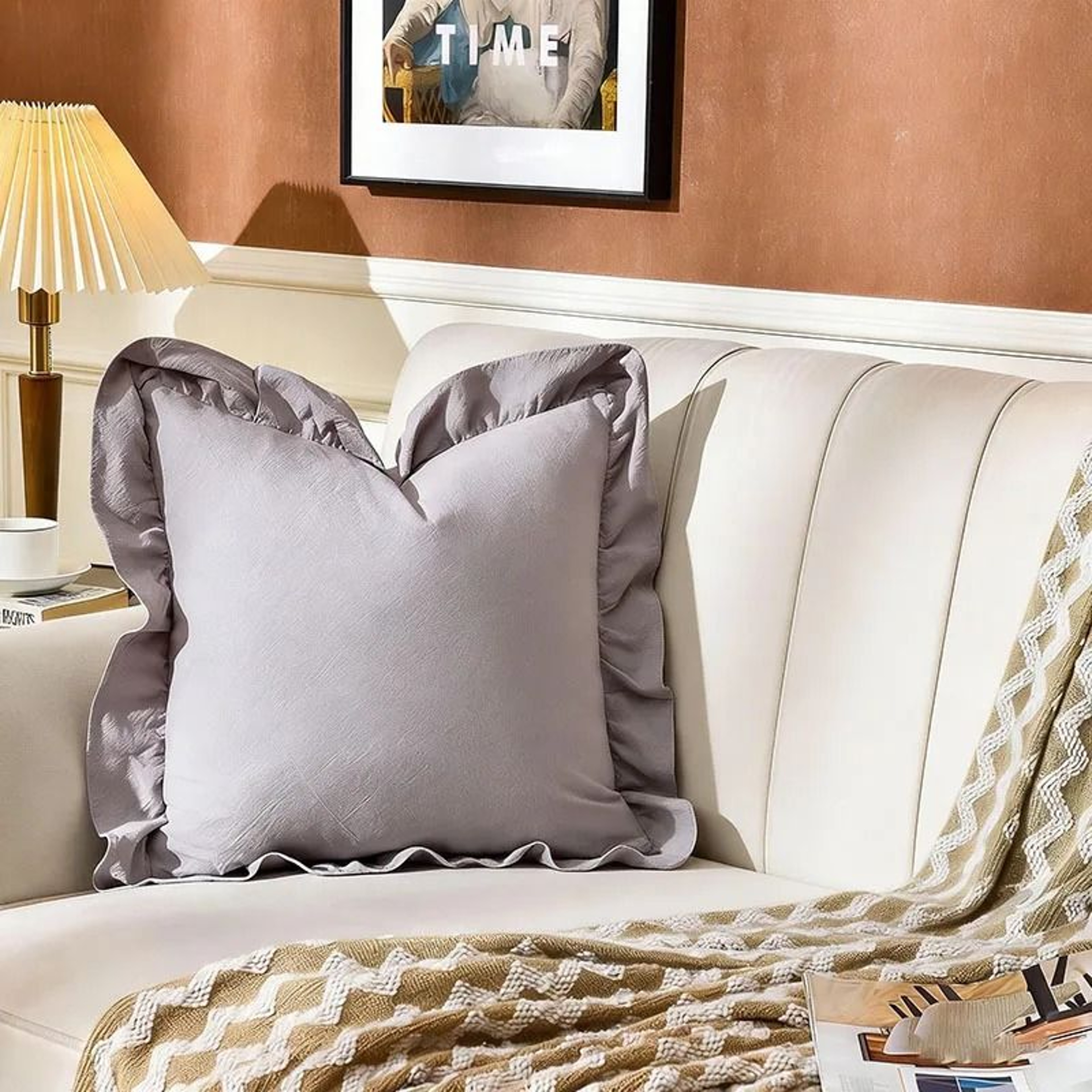 Soft Washed Cotton Ruffle Pillow Cases With Envelope Closure Cushion Cover For Sofa Living Room  Be 12