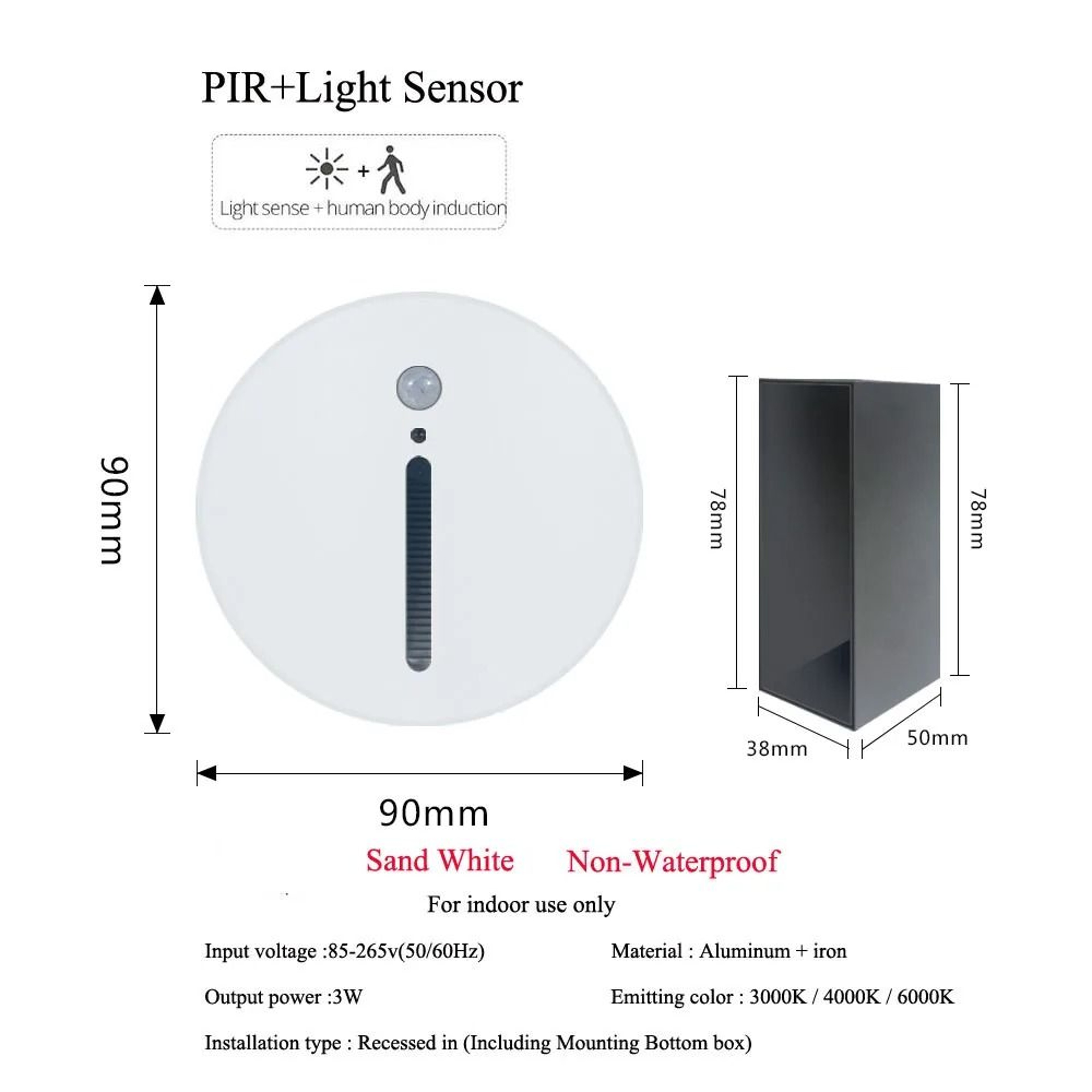 3W Aluminum Embedded PIR Motion Sensor Step Light Recessed Stairwell Nightlight Footlight Sconce Wi 19