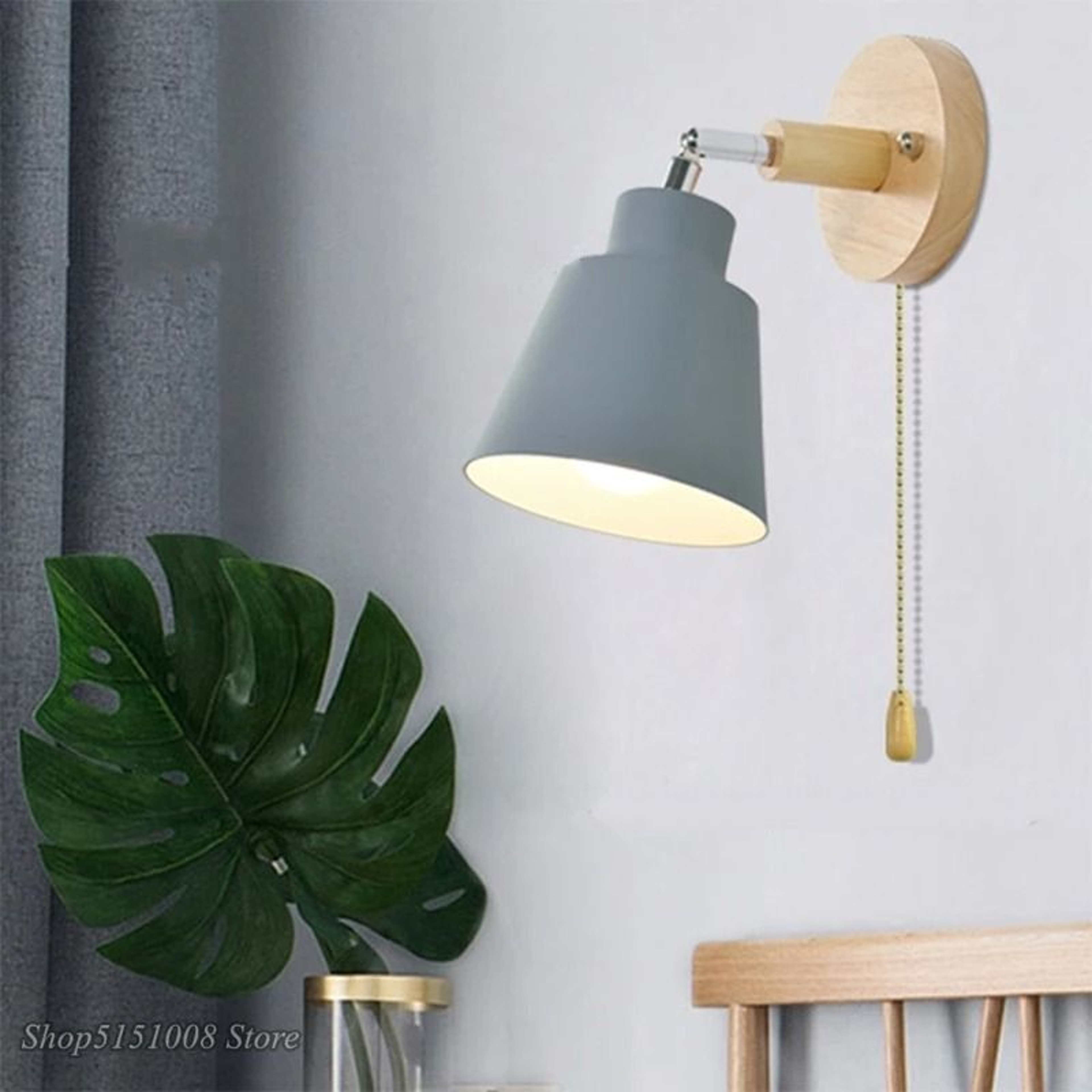 Nordic Wooden Wall Light With Pull Zipper Switch Modern Rotatable Macaron Sconce For Bedside  Bedro 1